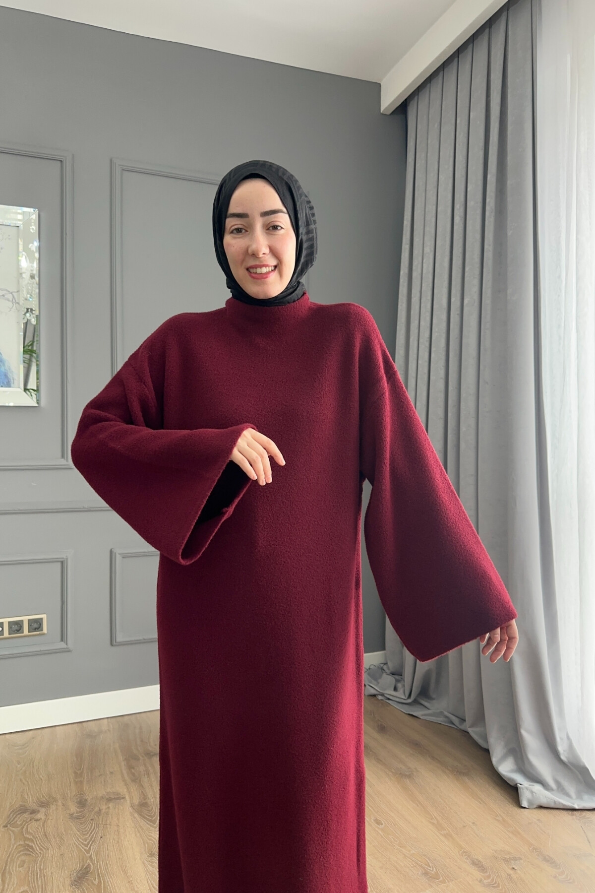 Angora Kumaş Premium Elbise Bordo