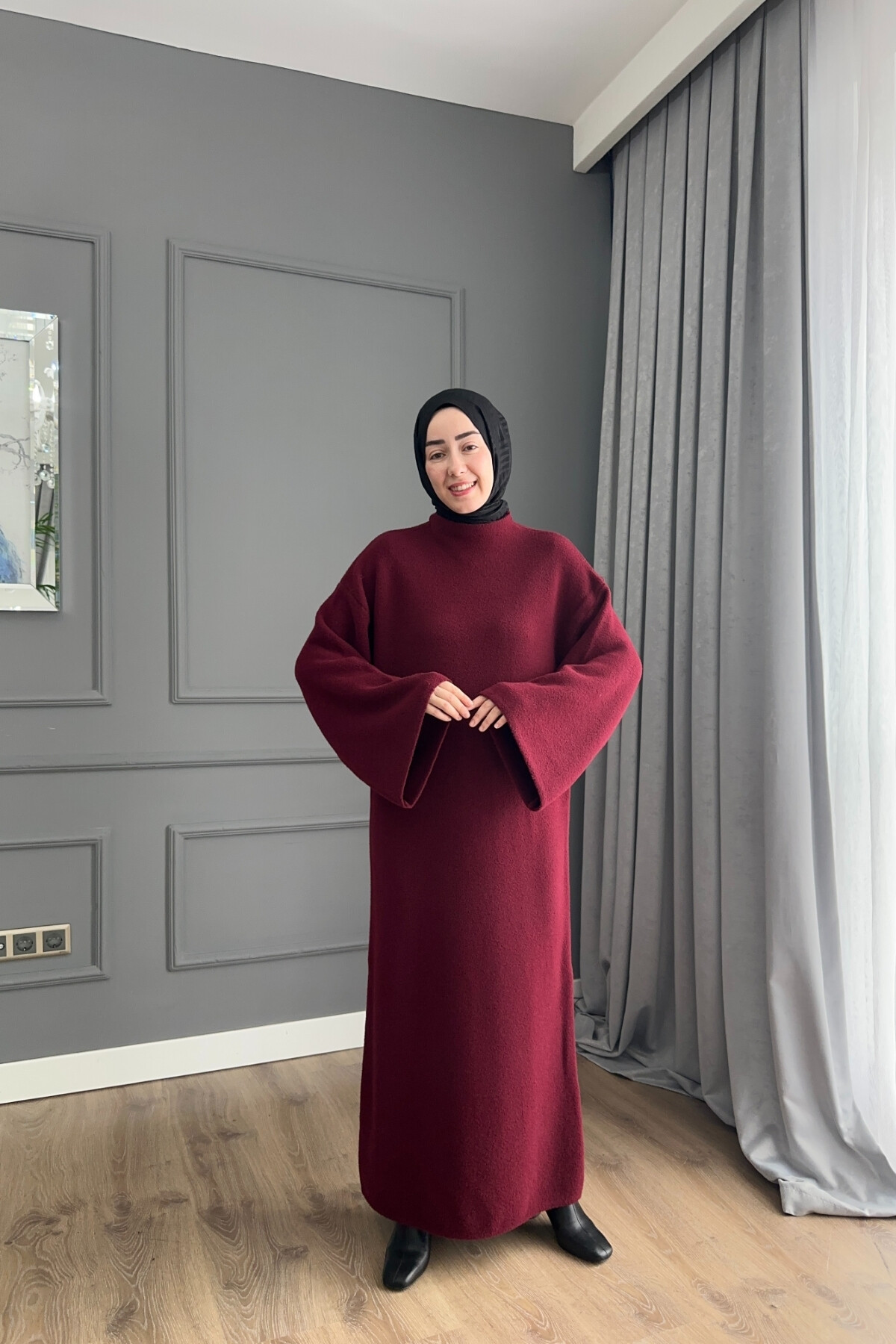 Angora Kumaş Premium Elbise Bordo