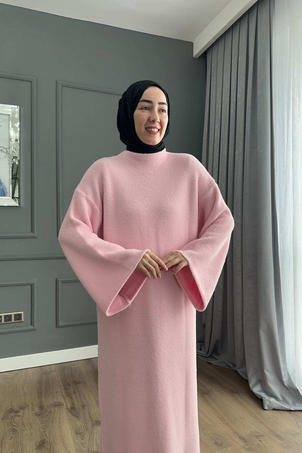 Angora Kumaş Premium Elbise Pudra