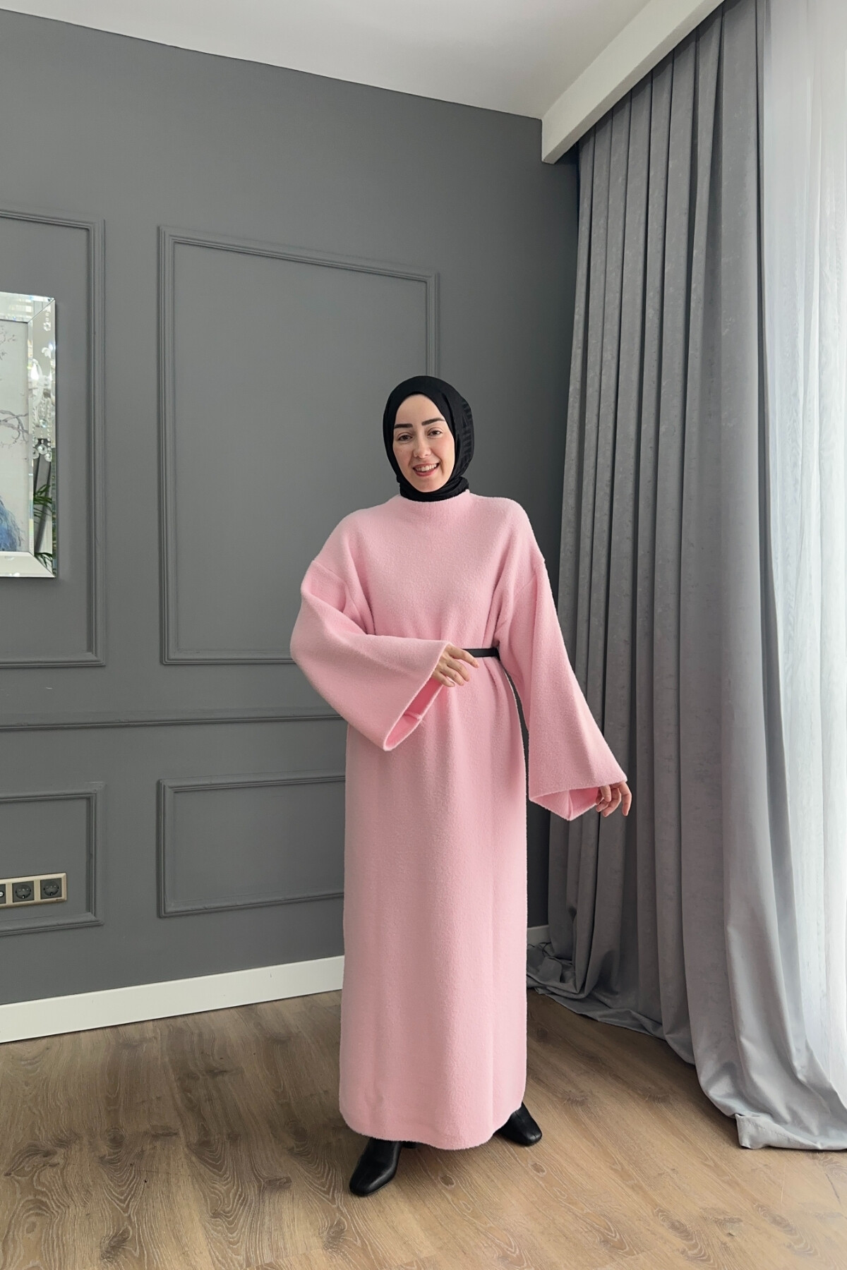 Angora Kumaş Premium Elbise Pudra