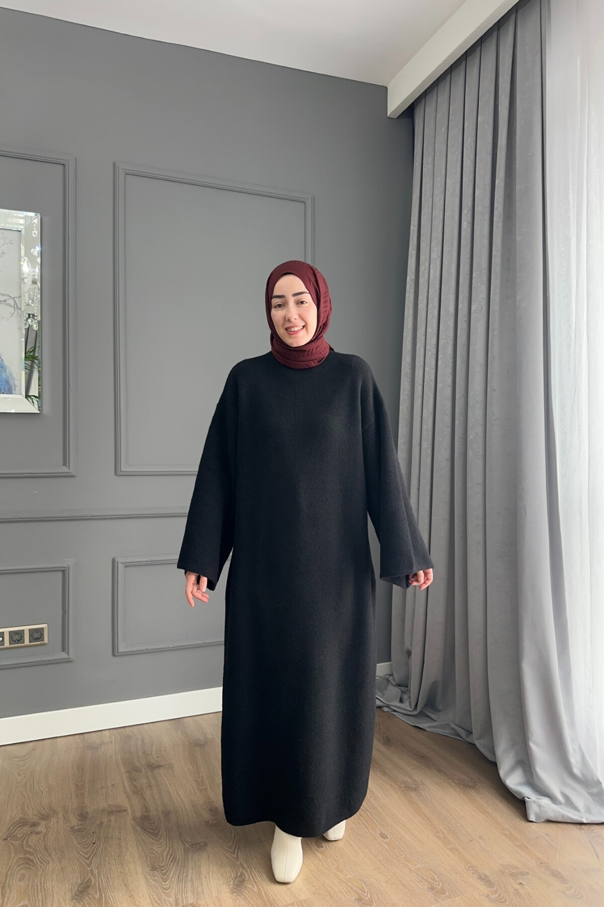 Angora Kumaş Premium Elbise Siyah