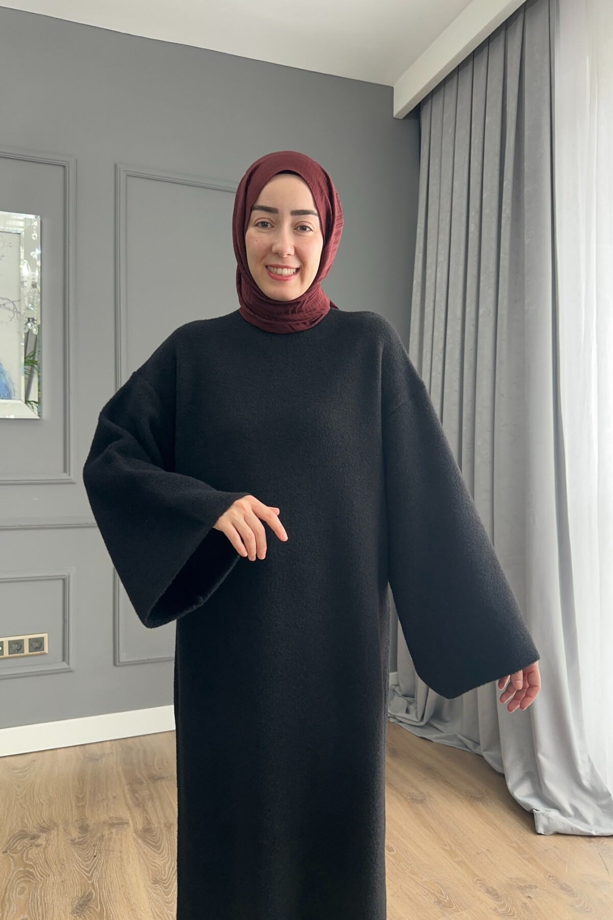 Angora Kumaş Premium Elbise Siyah