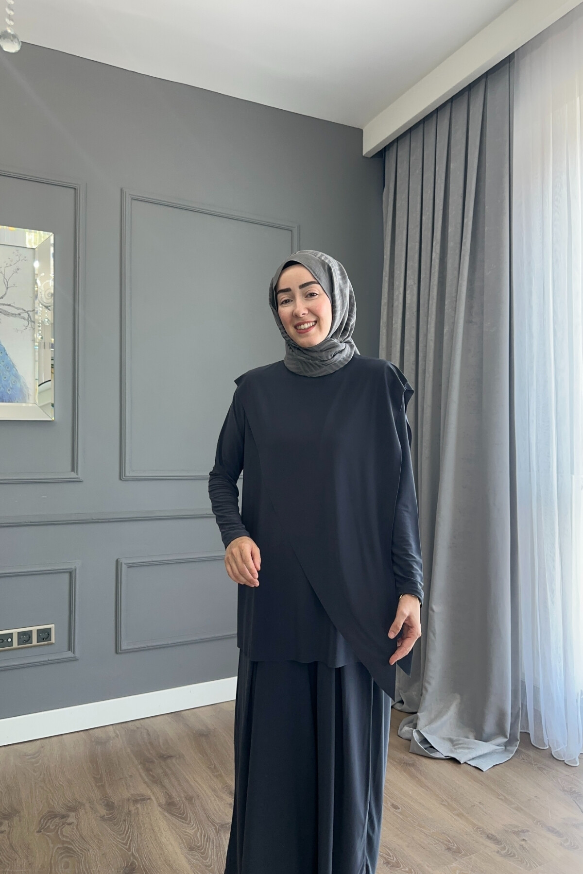 ASİMETRİK ETEK PANTALON SANDY TAKIM 4214 ANTRASİT