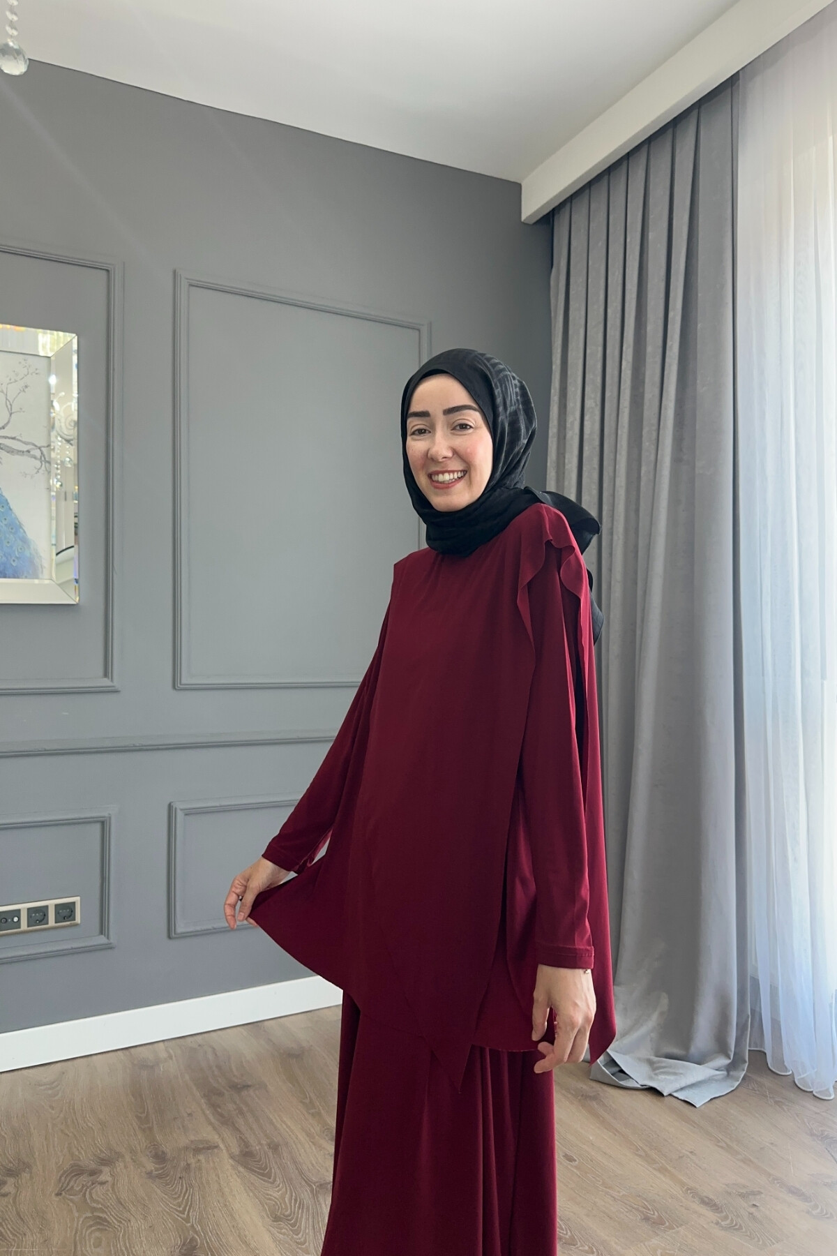 ASİMETRİK ETEK PANTALON SANDY TAKIM 4214 BORDO