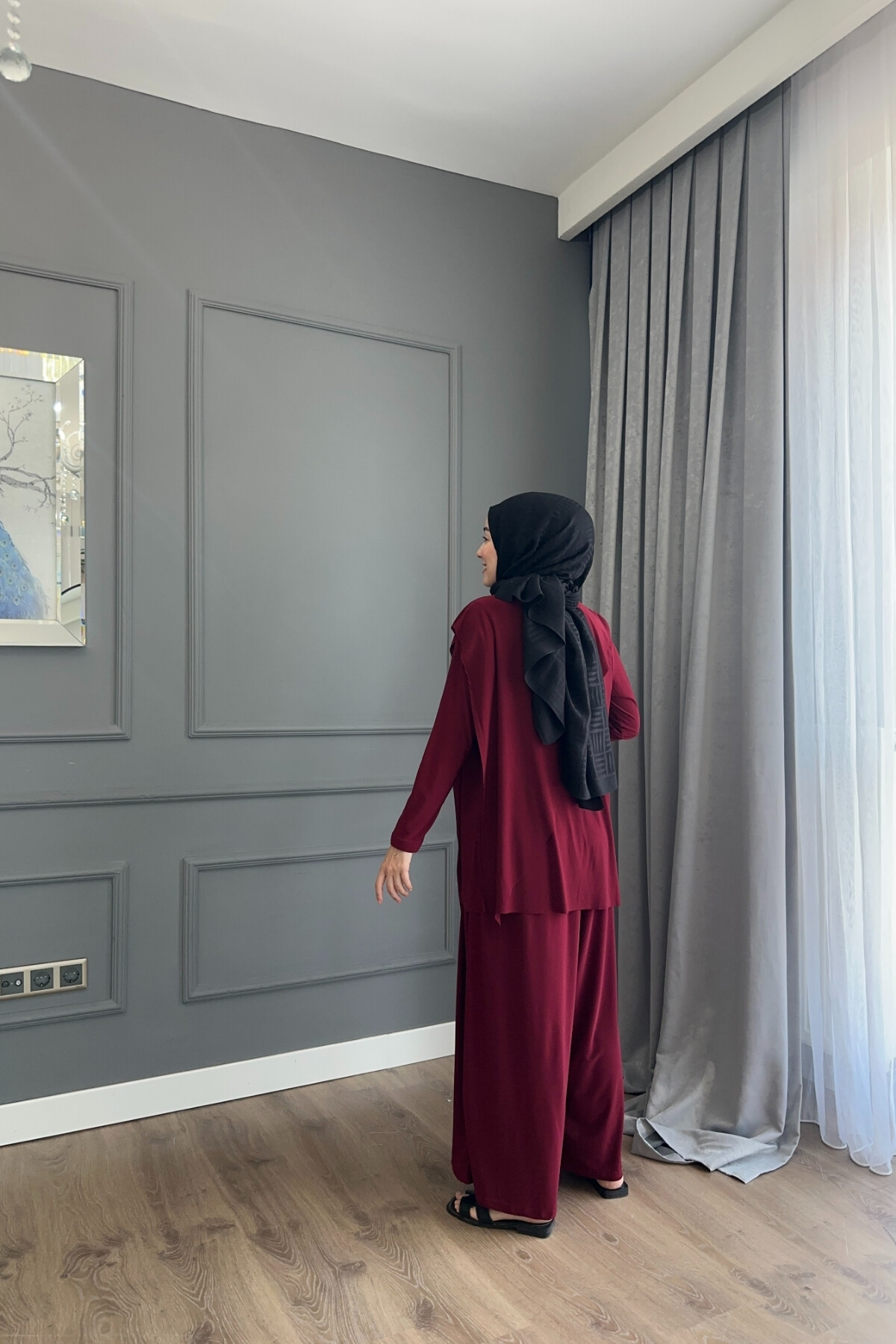 ASİMETRİK ETEK PANTALON SANDY TAKIM 4214 BORDO