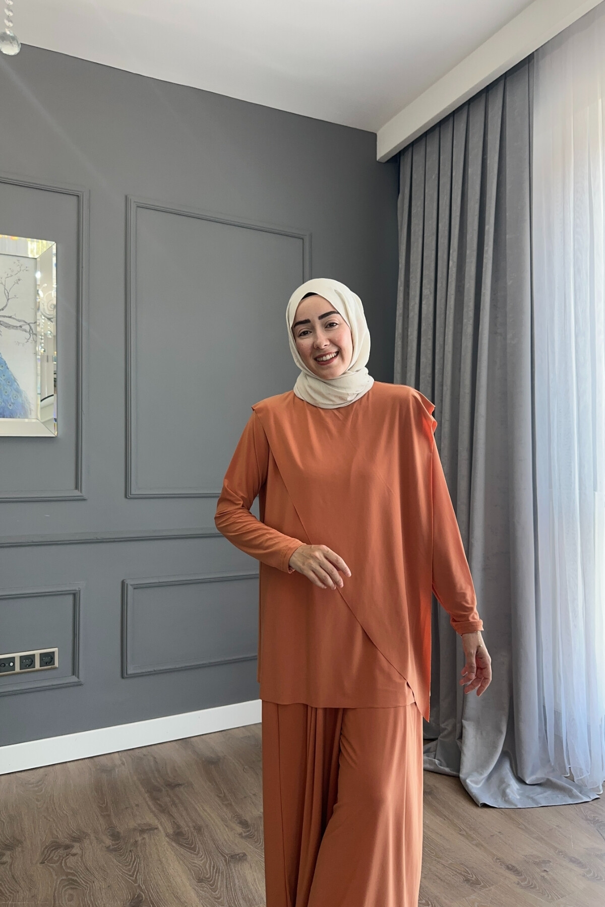 ASİMETRİK ETEK PANTALON SANDY TAKIM 4214 KAYISI