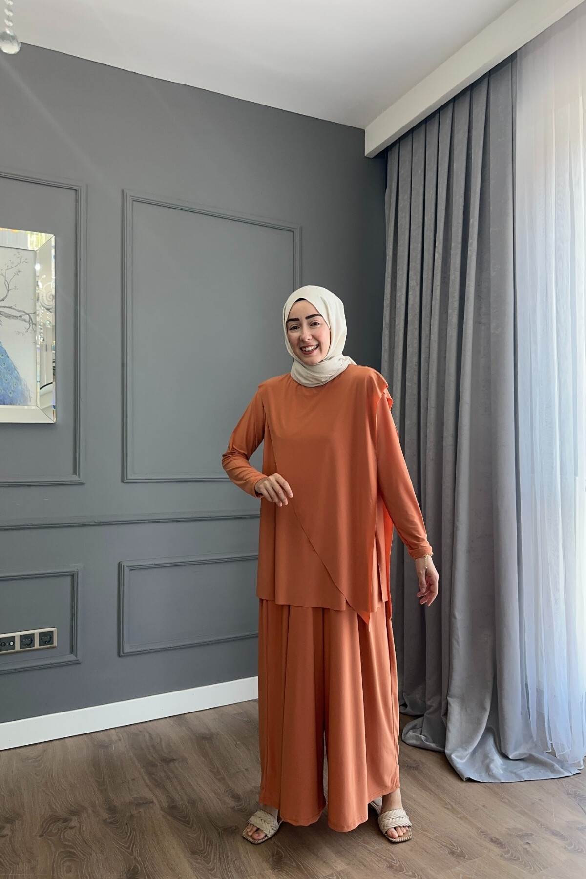 ASİMETRİK ETEK PANTALON SANDY TAKIM 4214 KAYISI