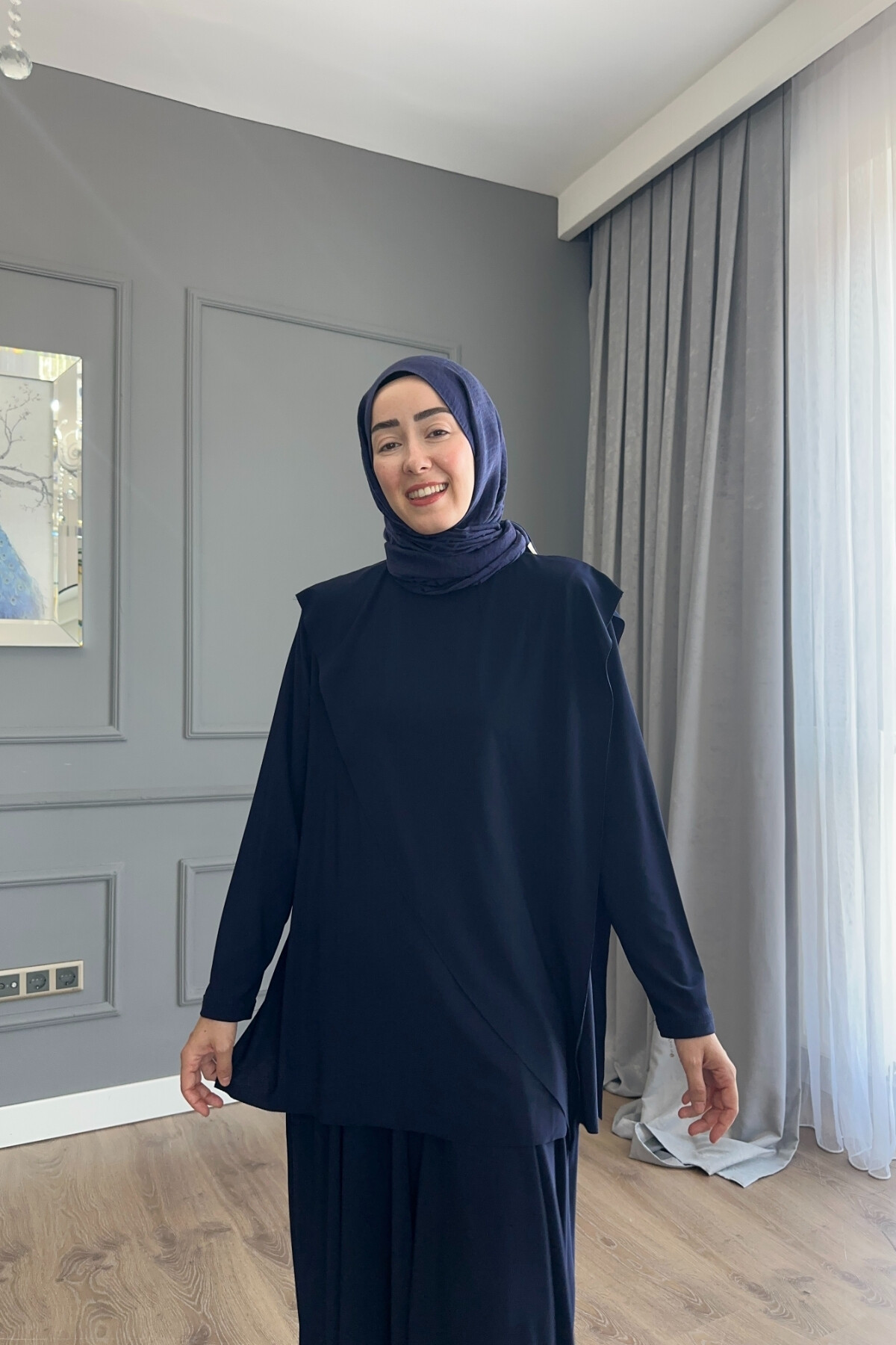 ASİMETRİK ETEK PANTALON SANDY TAKIM 4214 LACİVERT