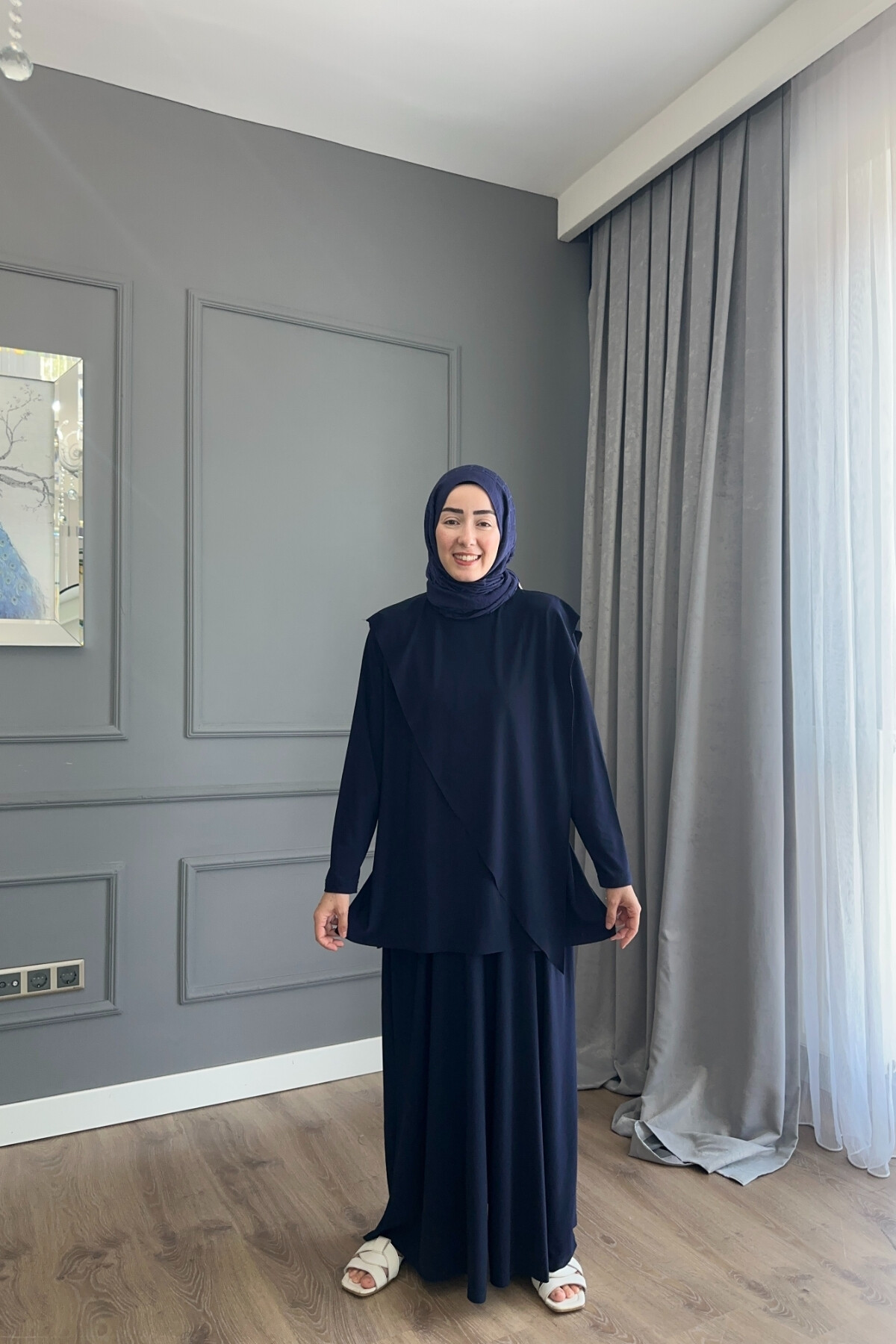 ASİMETRİK ETEK PANTALON SANDY TAKIM 4214 LACİVERT