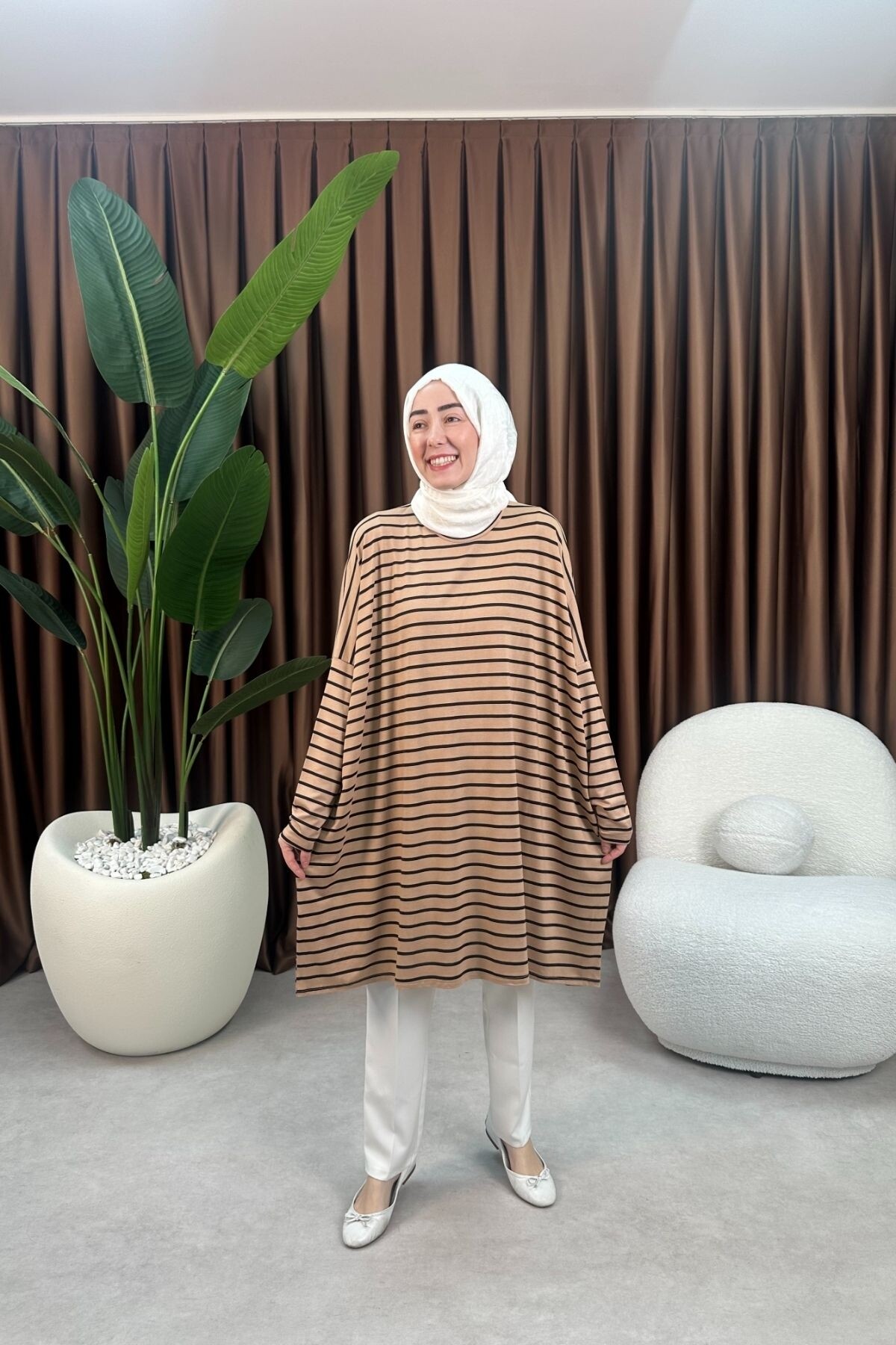 ÇİZGİLİ TUNİK 723 CAMEL