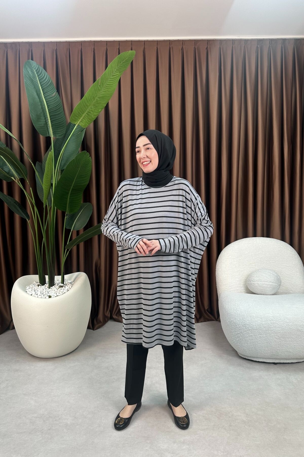 ÇİZGİLİ TUNİK 723 GRİ