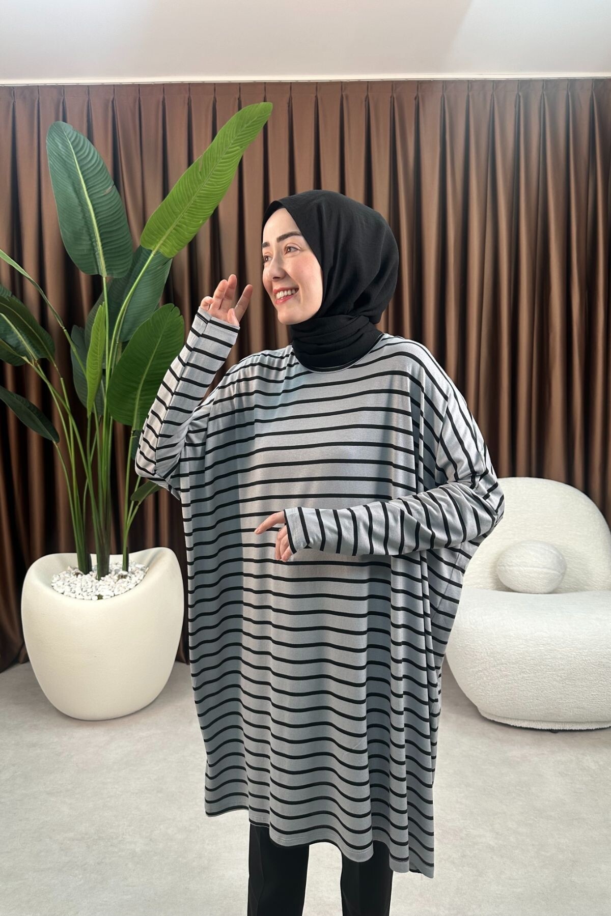 ÇİZGİLİ TUNİK 723 GRİ