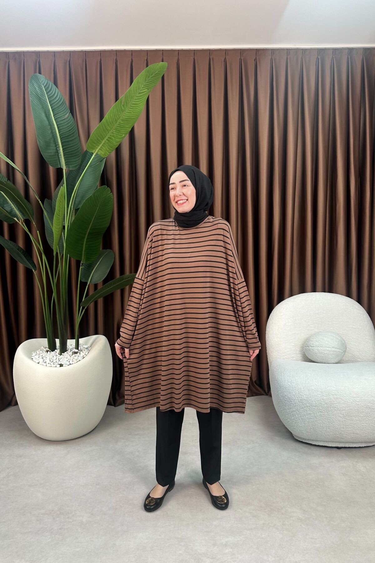 ÇİZGİLİ TUNİK 723 KAHVE