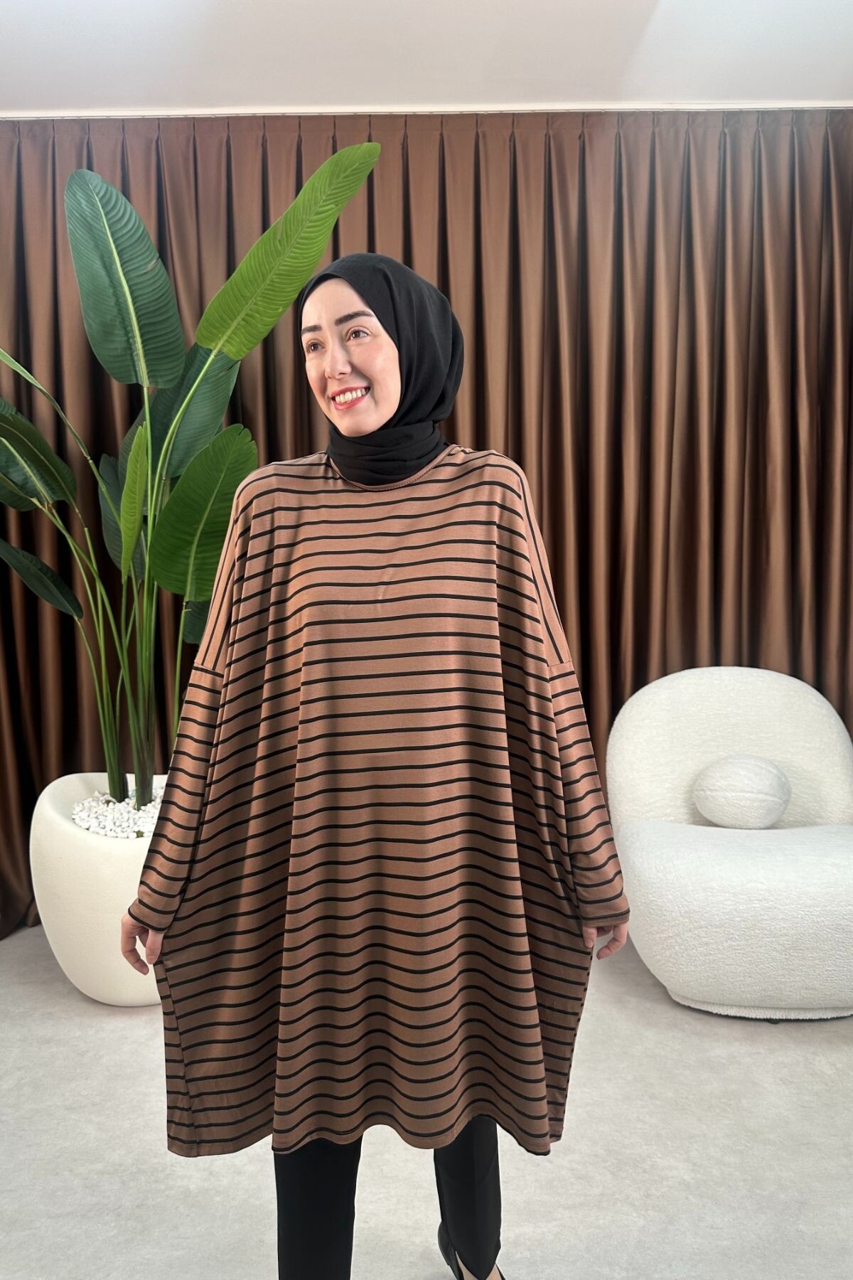 ÇİZGİLİ TUNİK 723 KAHVE