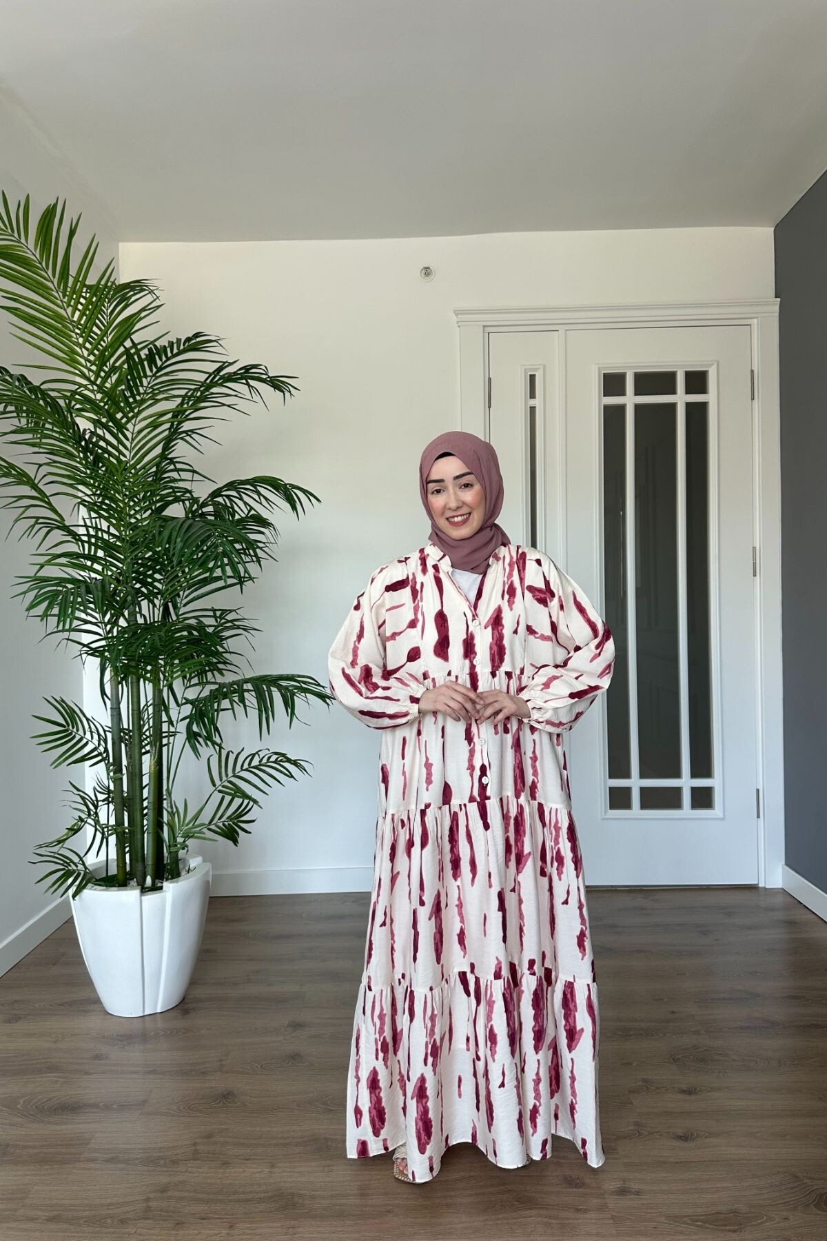 DAMGA MODEL MANGO KUMAŞ ELBİSE BORDO