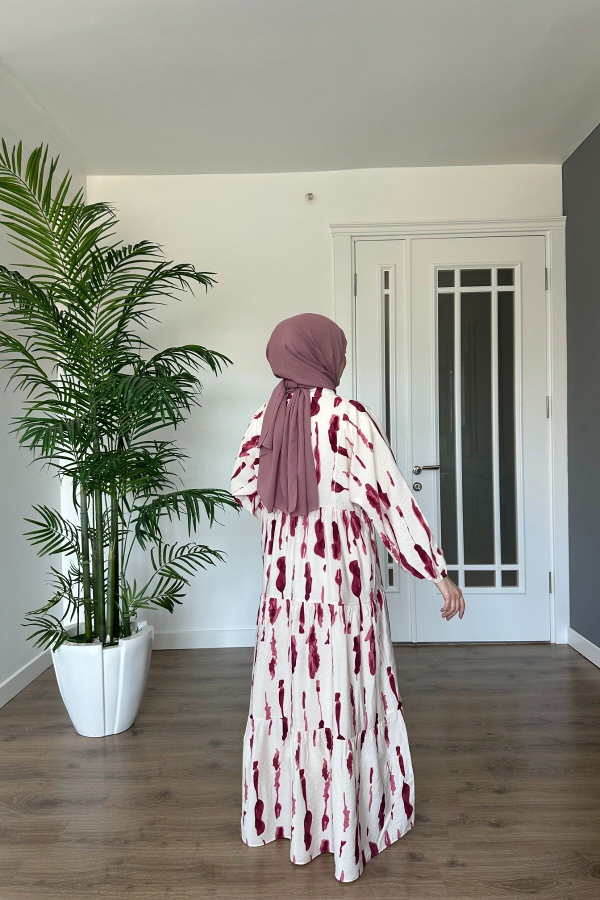 DAMGA MODEL MANGO KUMAŞ ELBİSE BORDO