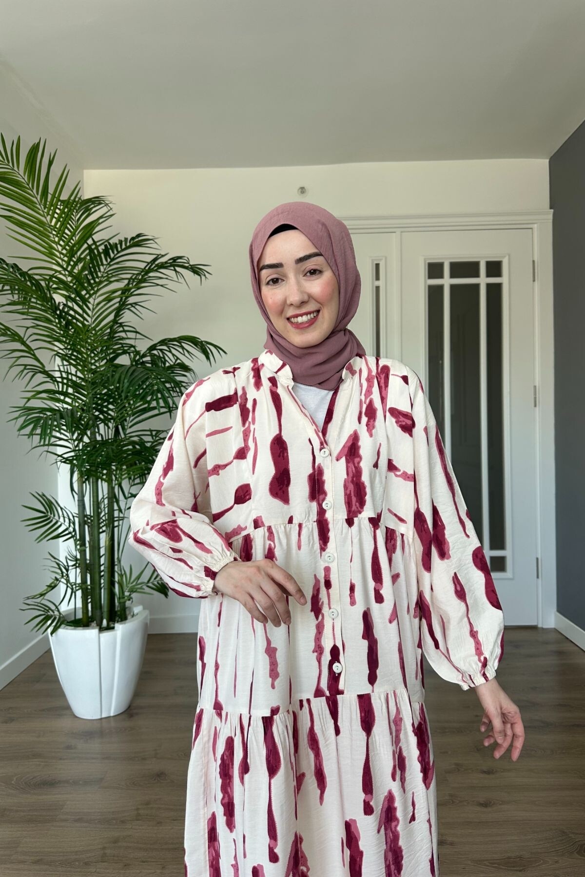 DAMGA MODEL MANGO KUMAŞ ELBİSE BORDO