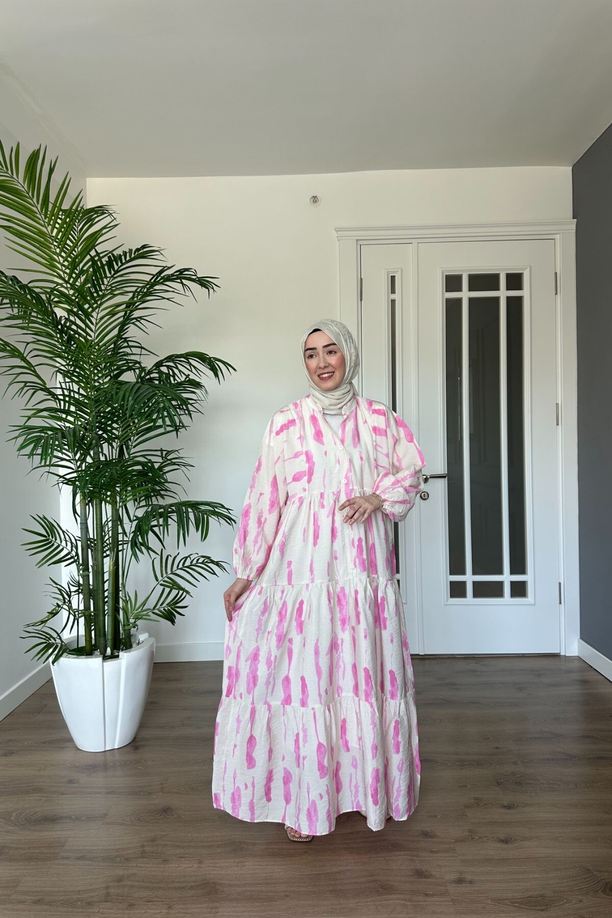 DAMGA MODEL MANGO KUMAŞ ELBİSE PEMBE