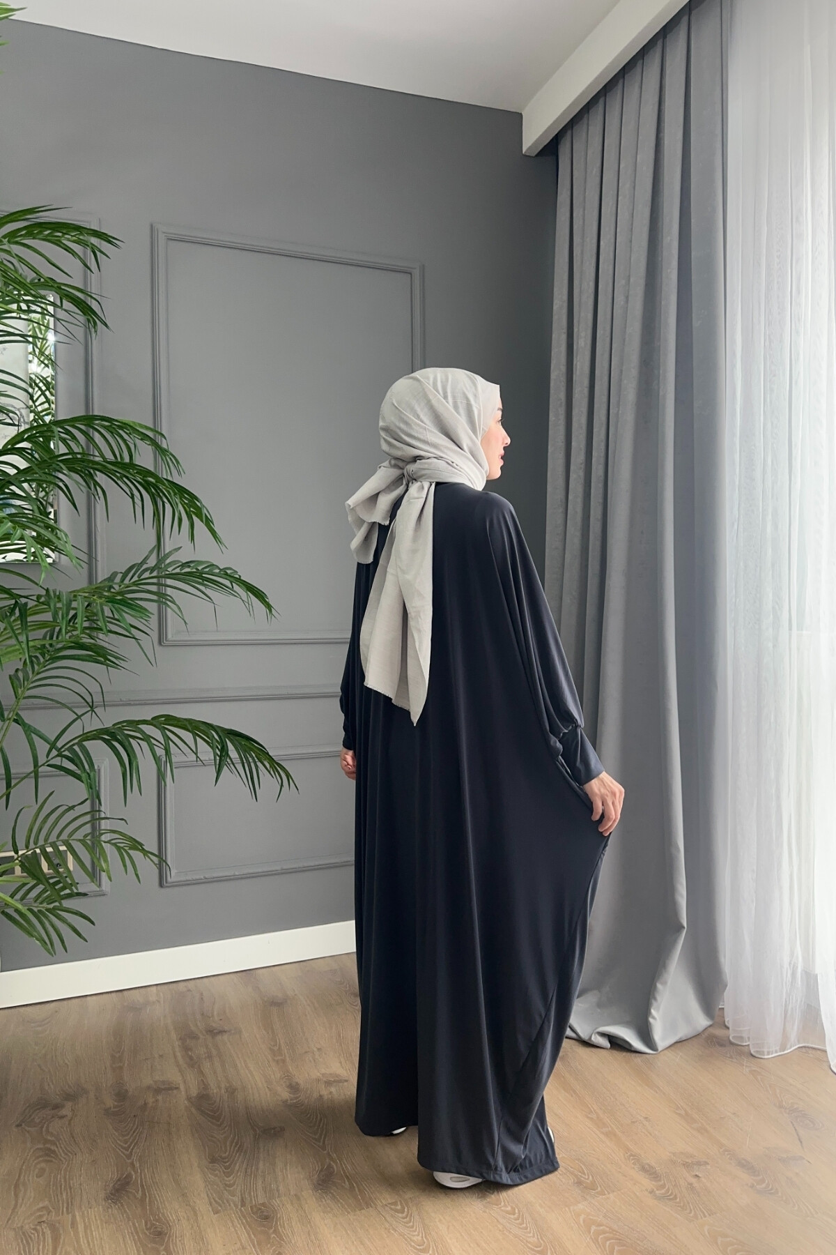 DÜĞMELİ FERACE ELBİSE 1723 ANTRASİT