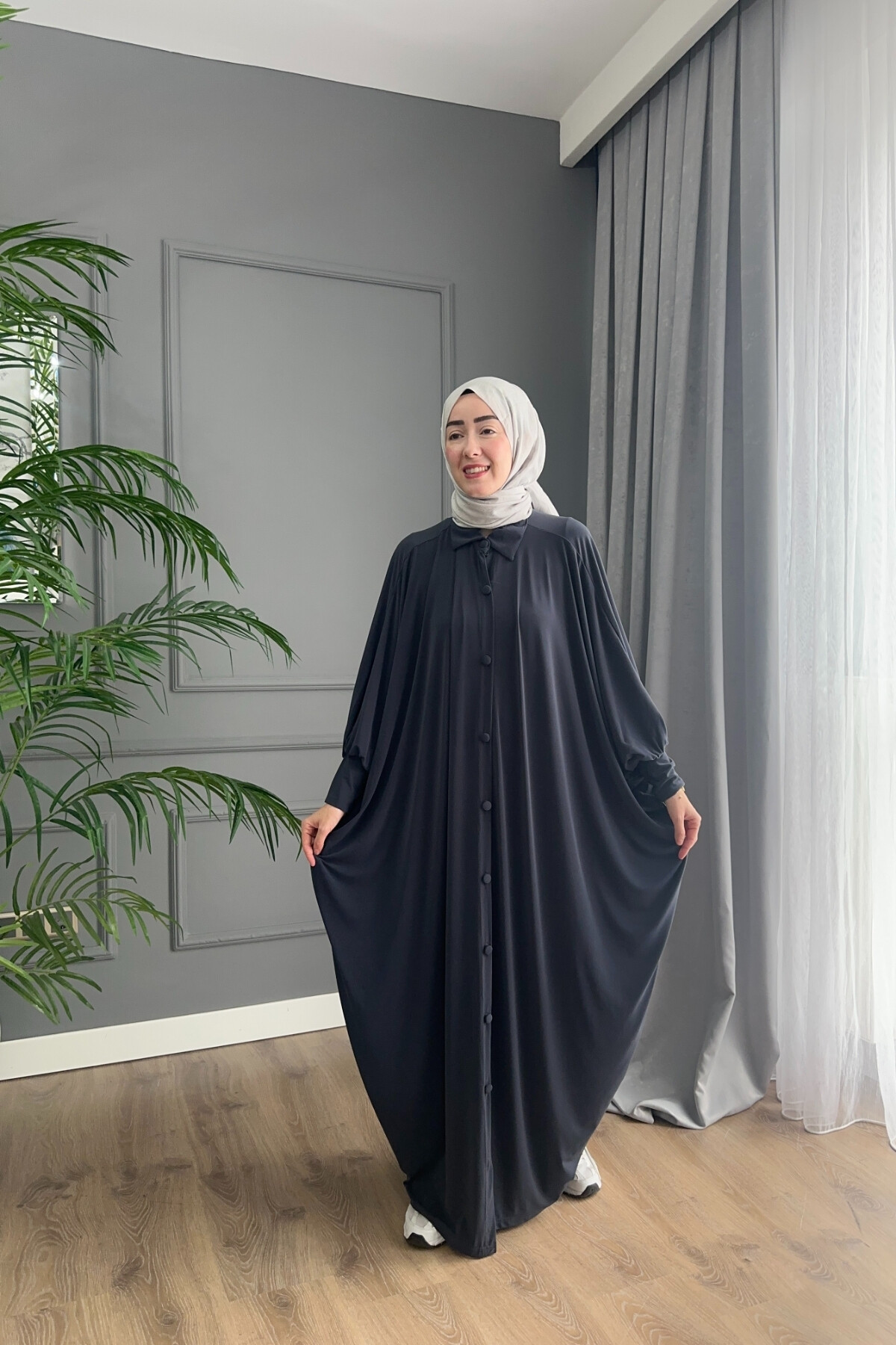 DÜĞMELİ FERACE ELBİSE 1723 ANTRASİT