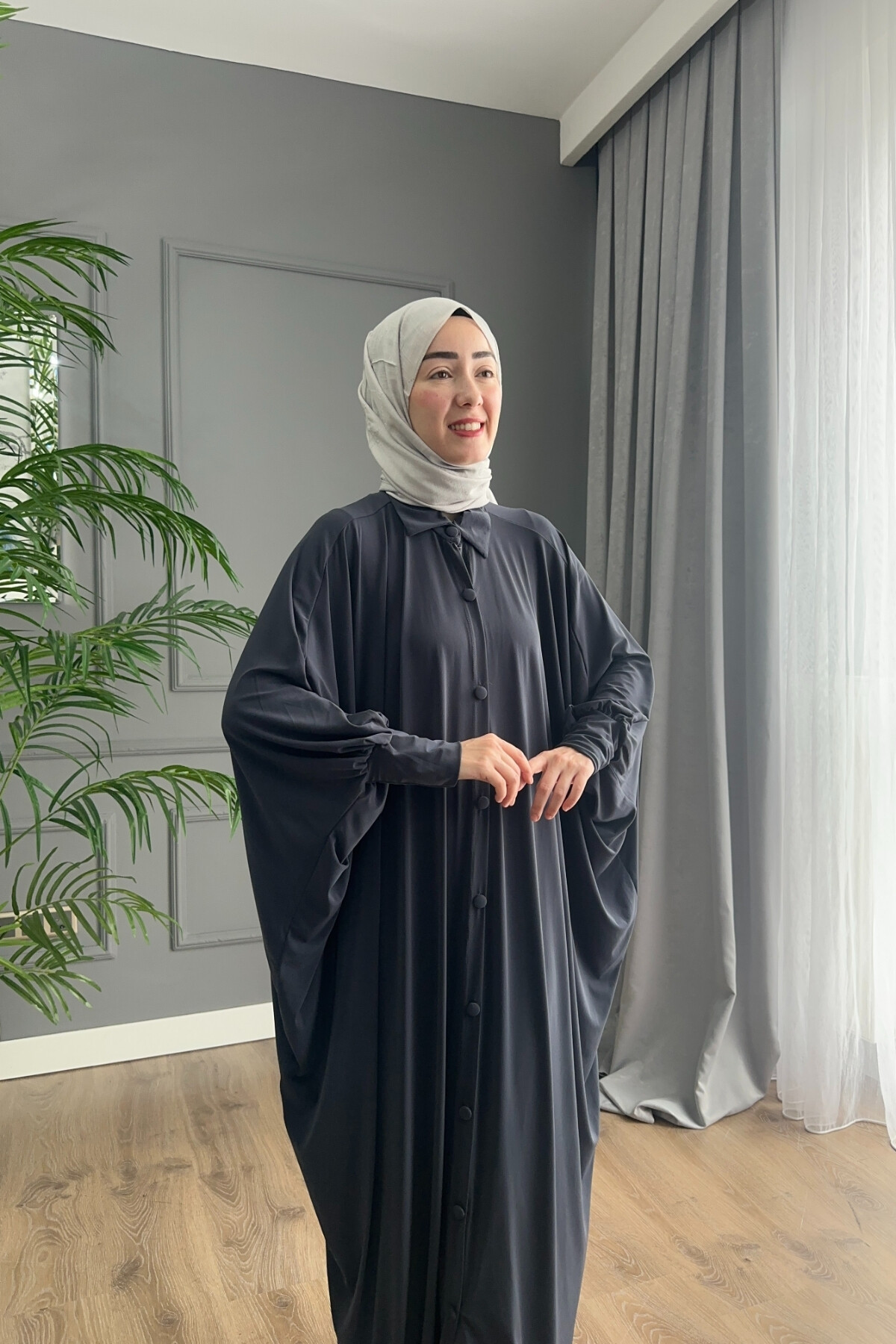 DÜĞMELİ FERACE ELBİSE 1723 ANTRASİT