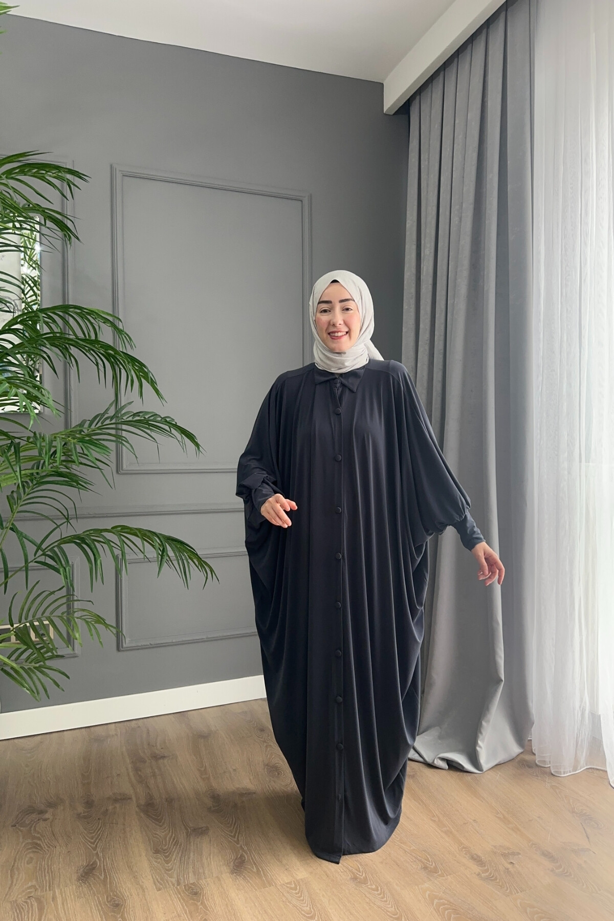 DÜĞMELİ FERACE ELBİSE 1723 ANTRASİT