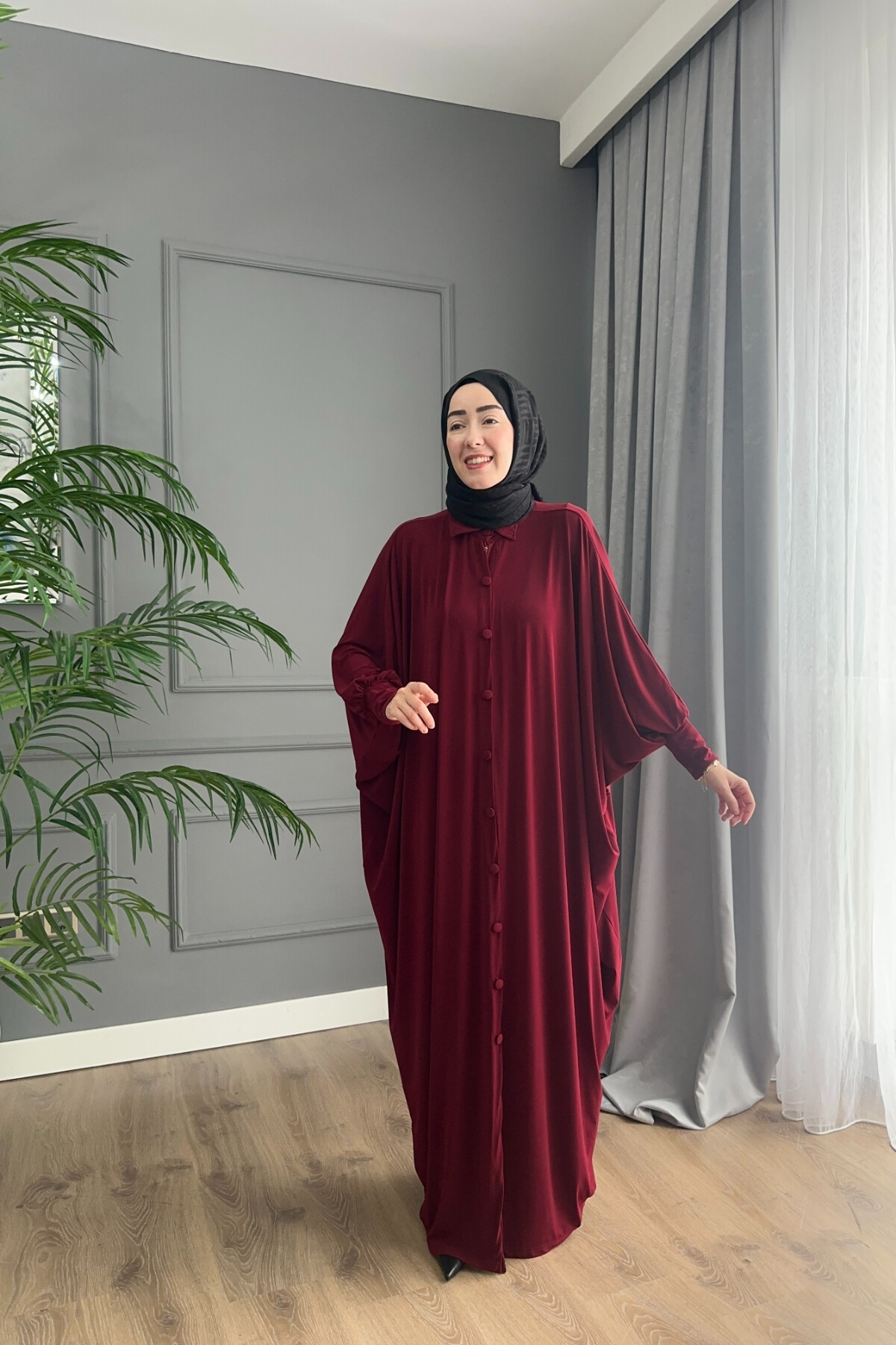 DÜĞMELİ FERACE ELBİSE 1723 BORDO