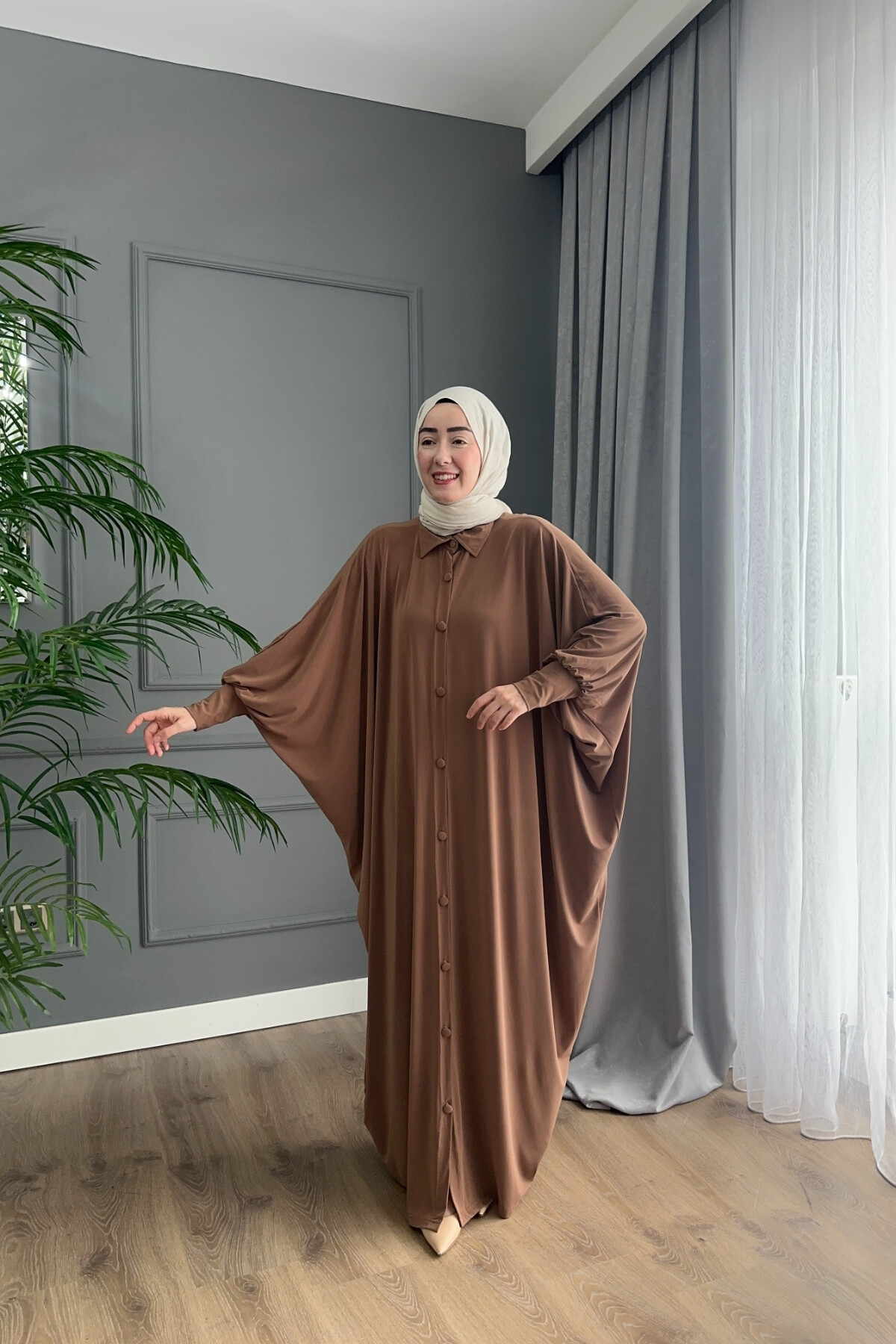 DÜĞMELİ FERACE ELBİSE 1723 CAMEL