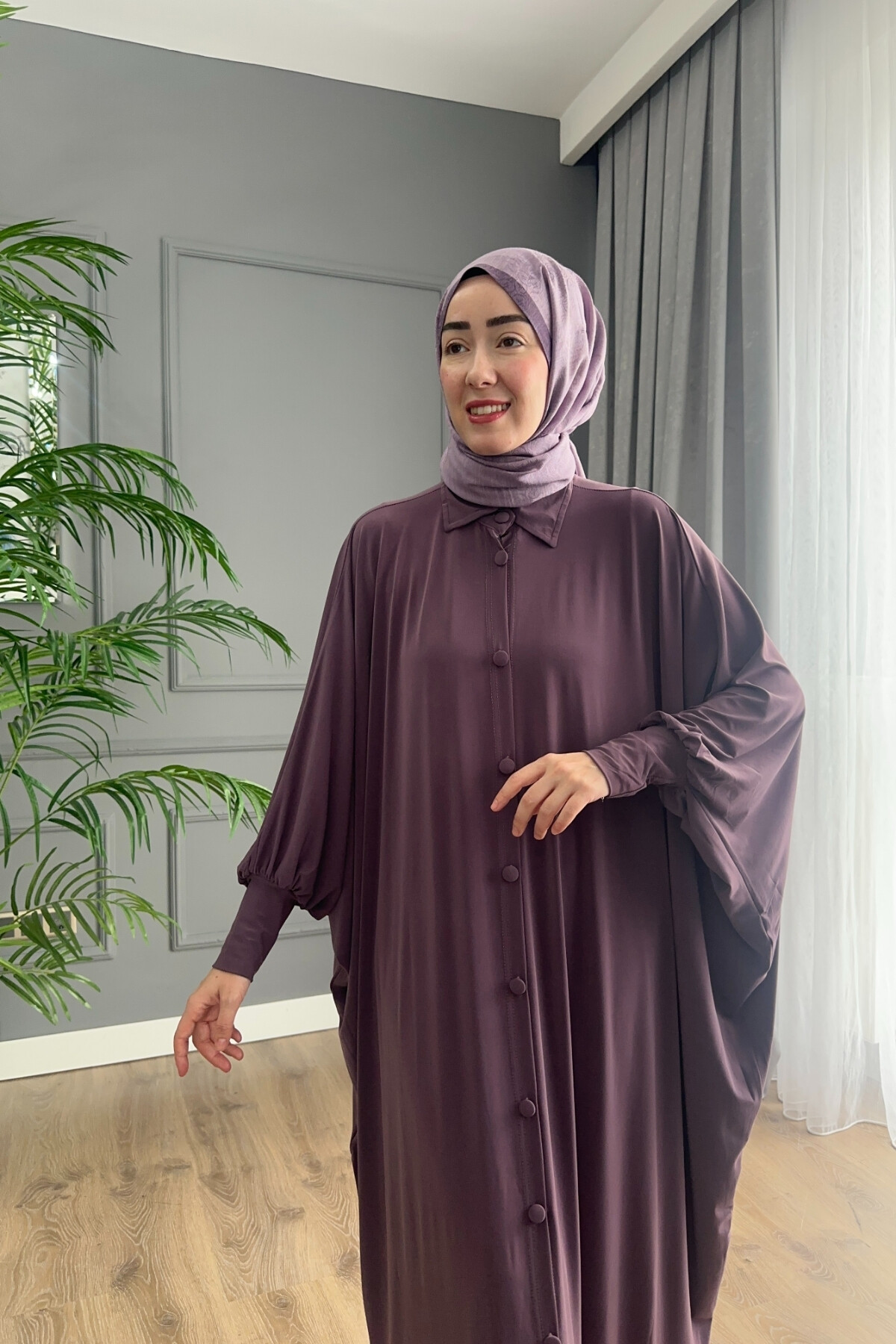 DÜĞMELİ FERACE ELBİSE 1723 GÜL