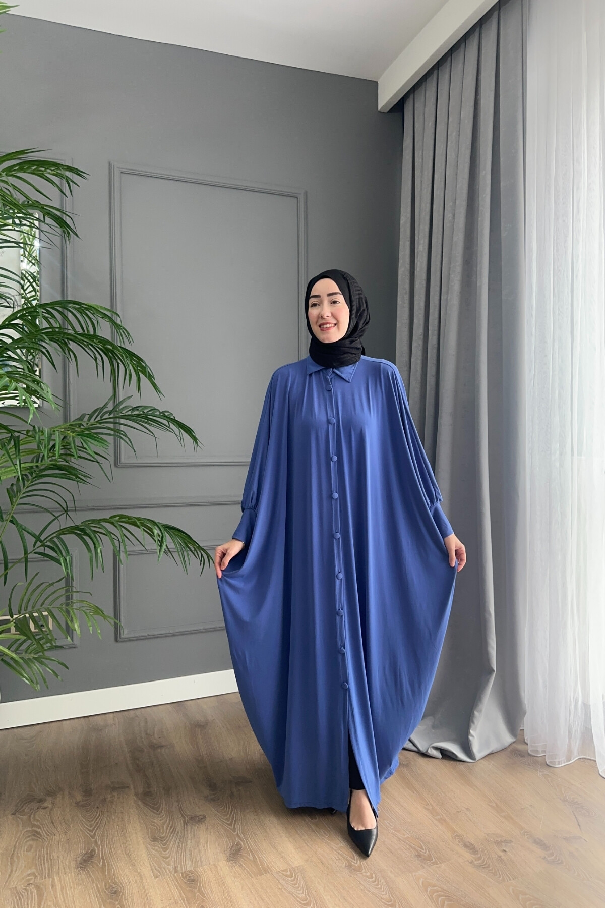 DÜĞMELİ FERACE ELBİSE 1723 İNDİGO