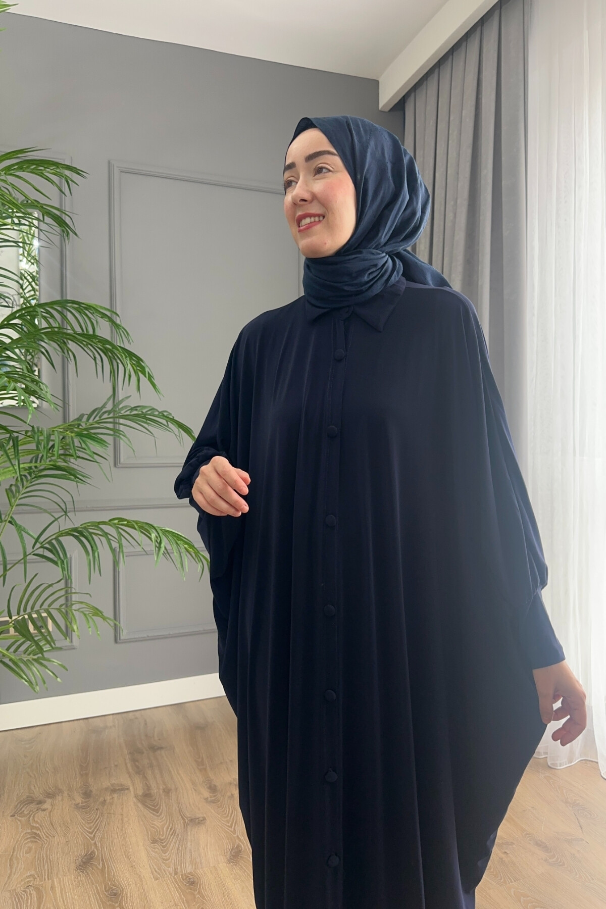 DÜĞMELİ FERACE ELBİSE  1723 LACİVERT