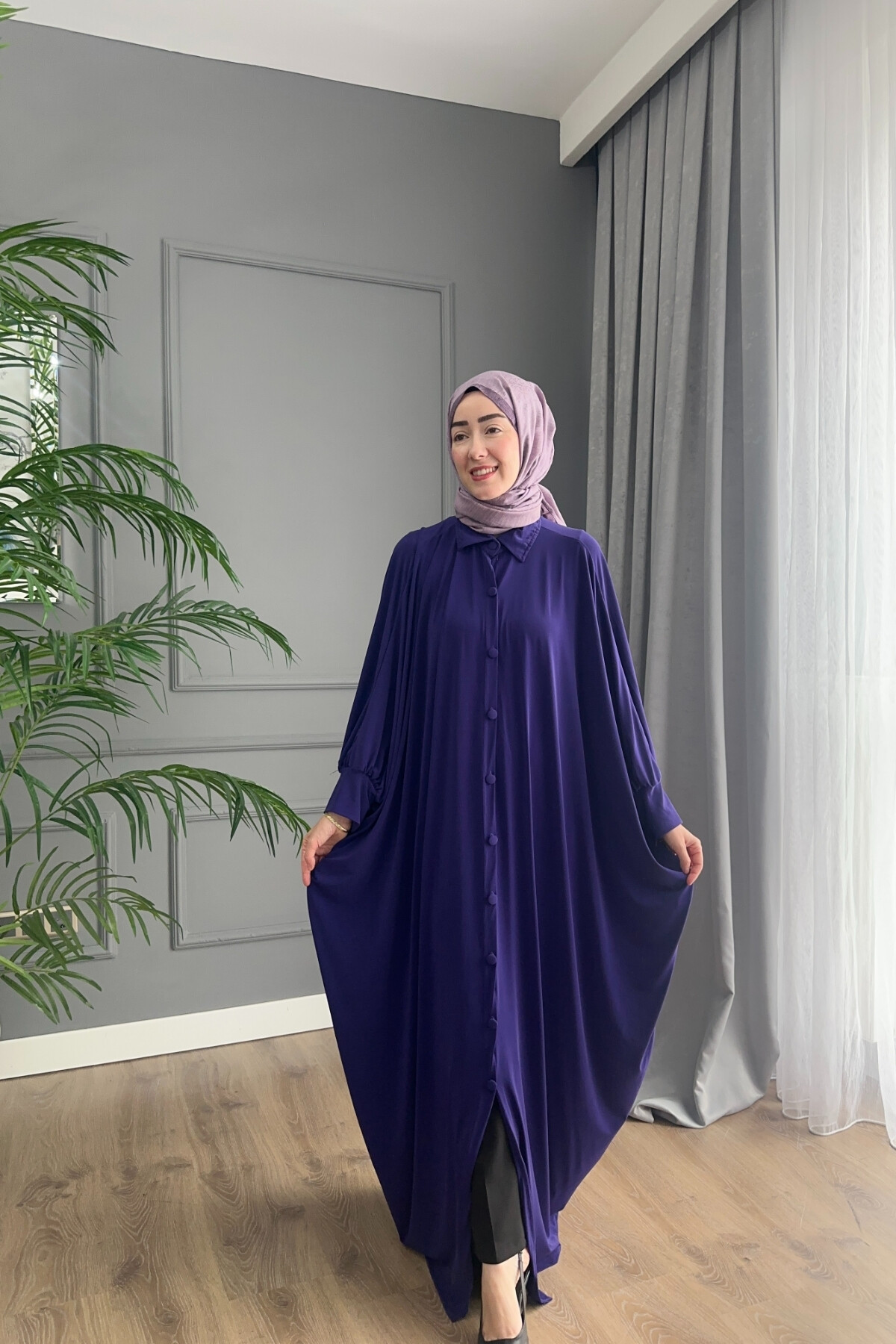 DÜĞMELİ FERACE ELBİSE 1723 MOR