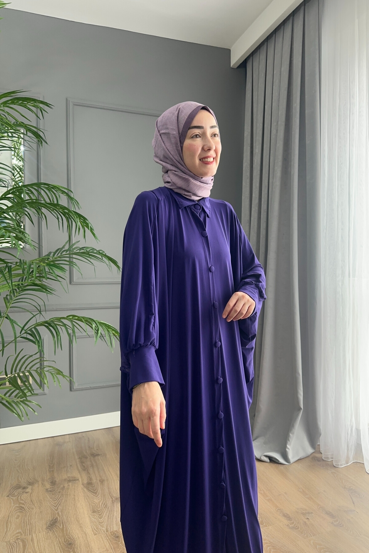 DÜĞMELİ FERACE ELBİSE 1723 MOR