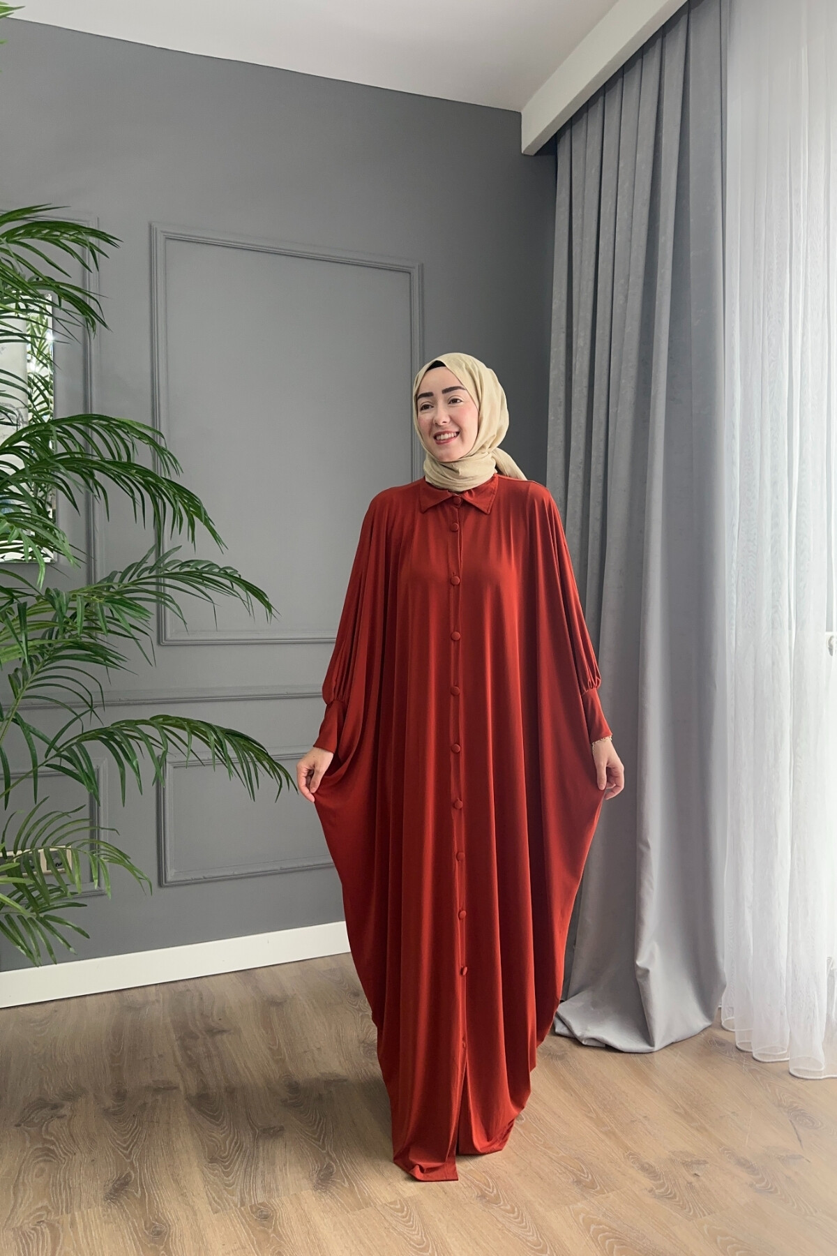 DÜĞMELİ FERACE ELBİSE 1723 TURUNCU