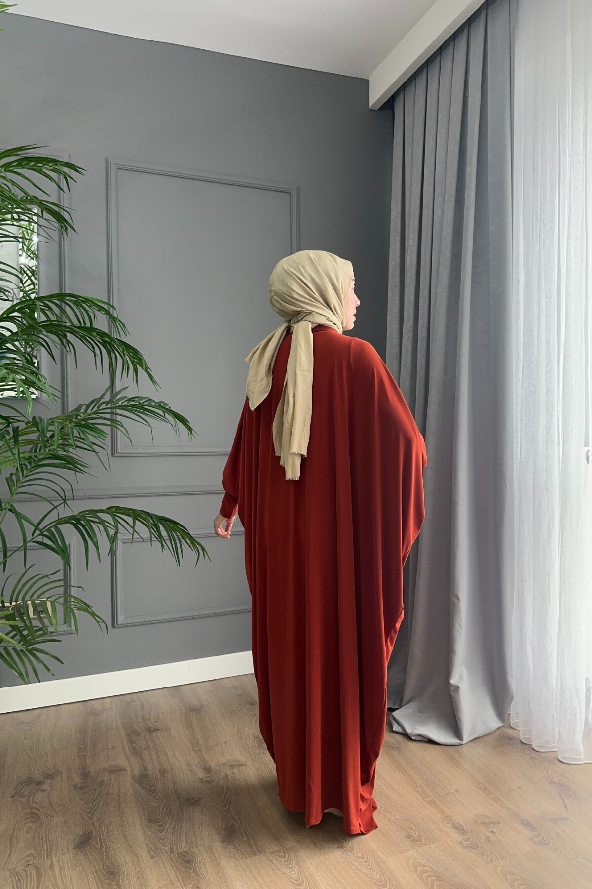 DÜĞMELİ FERACE ELBİSE 1723 TURUNCU