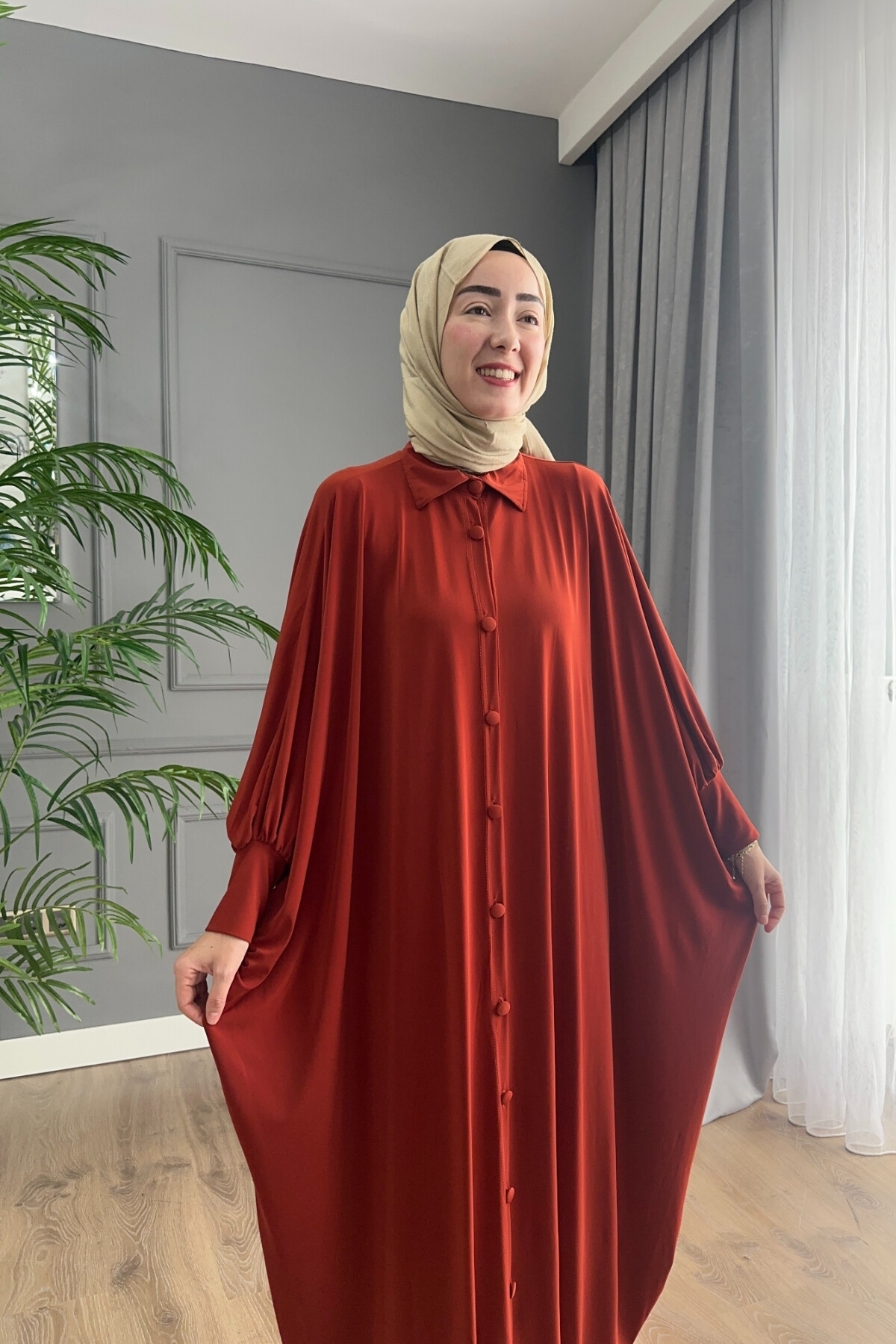 DÜĞMELİ FERACE ELBİSE 1723 TURUNCU