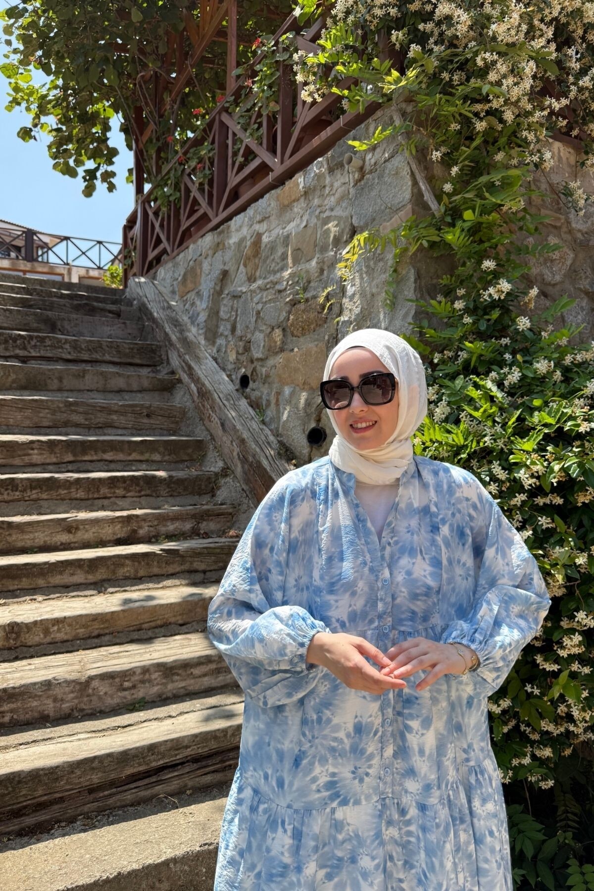 EYLÜL MODEL MANGO KUMAŞ ELBİSE MAVİ