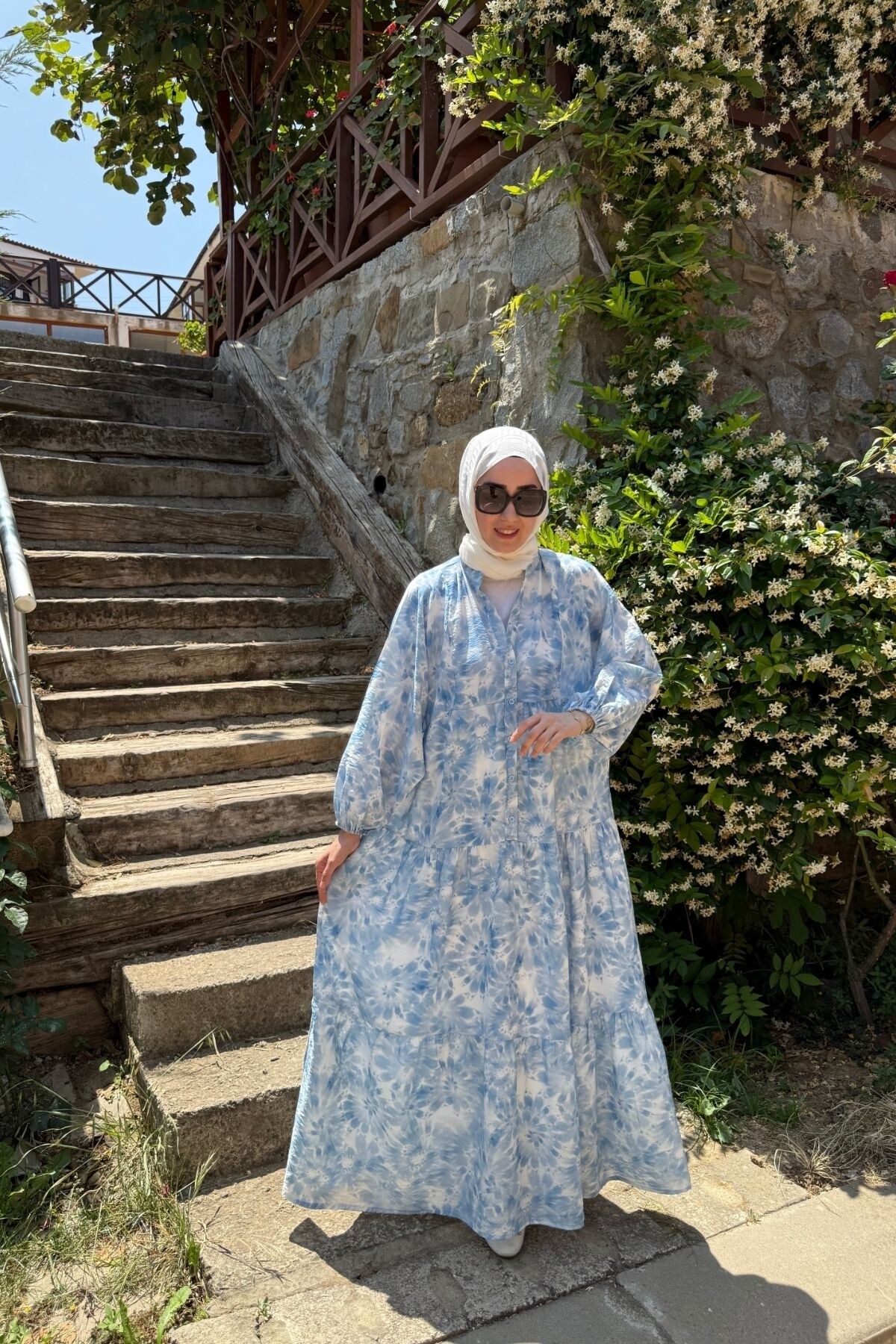 EYLÜL MODEL MANGO KUMAŞ ELBİSE MAVİ