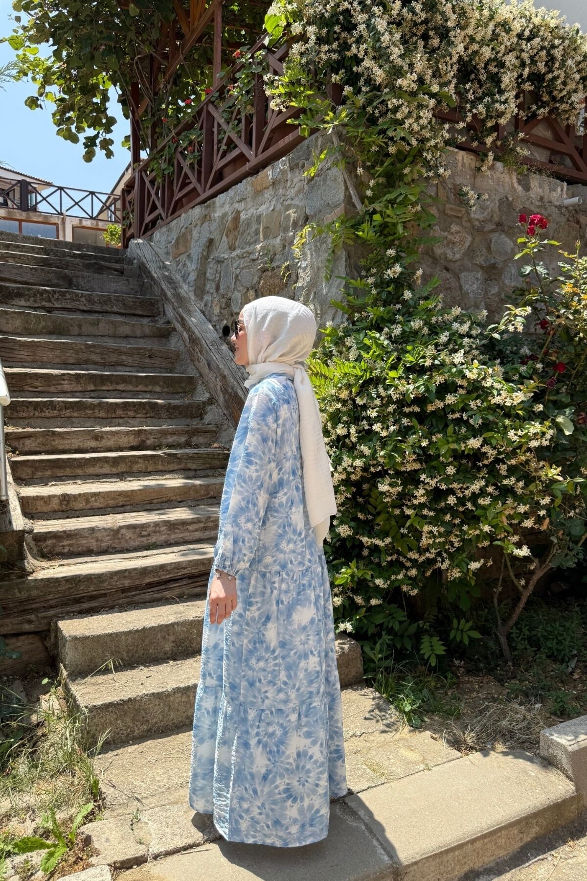 EYLÜL MODEL MANGO KUMAŞ ELBİSE MAVİ