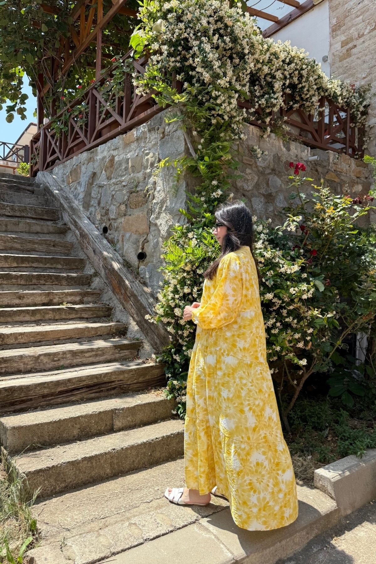 EYLÜL MODEL MANGO KUMAŞ ELBİSE SARI