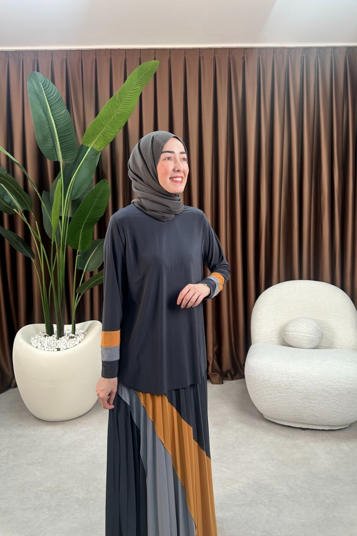 GARNİLİ DESEN SANDY ETEK TAKIM 4145 ANTRASİT