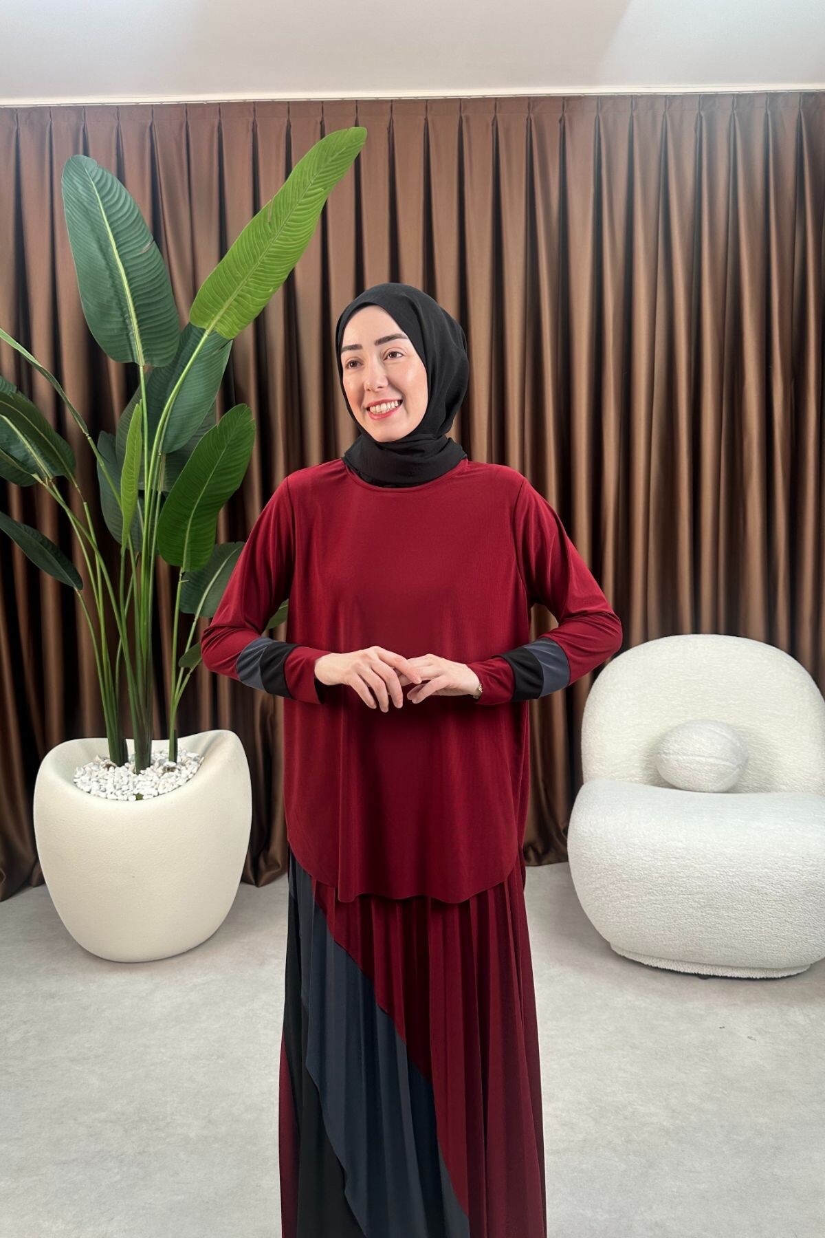 GARNİLİ DESEN SANDY ETEK TAKIM 4145 BORDO