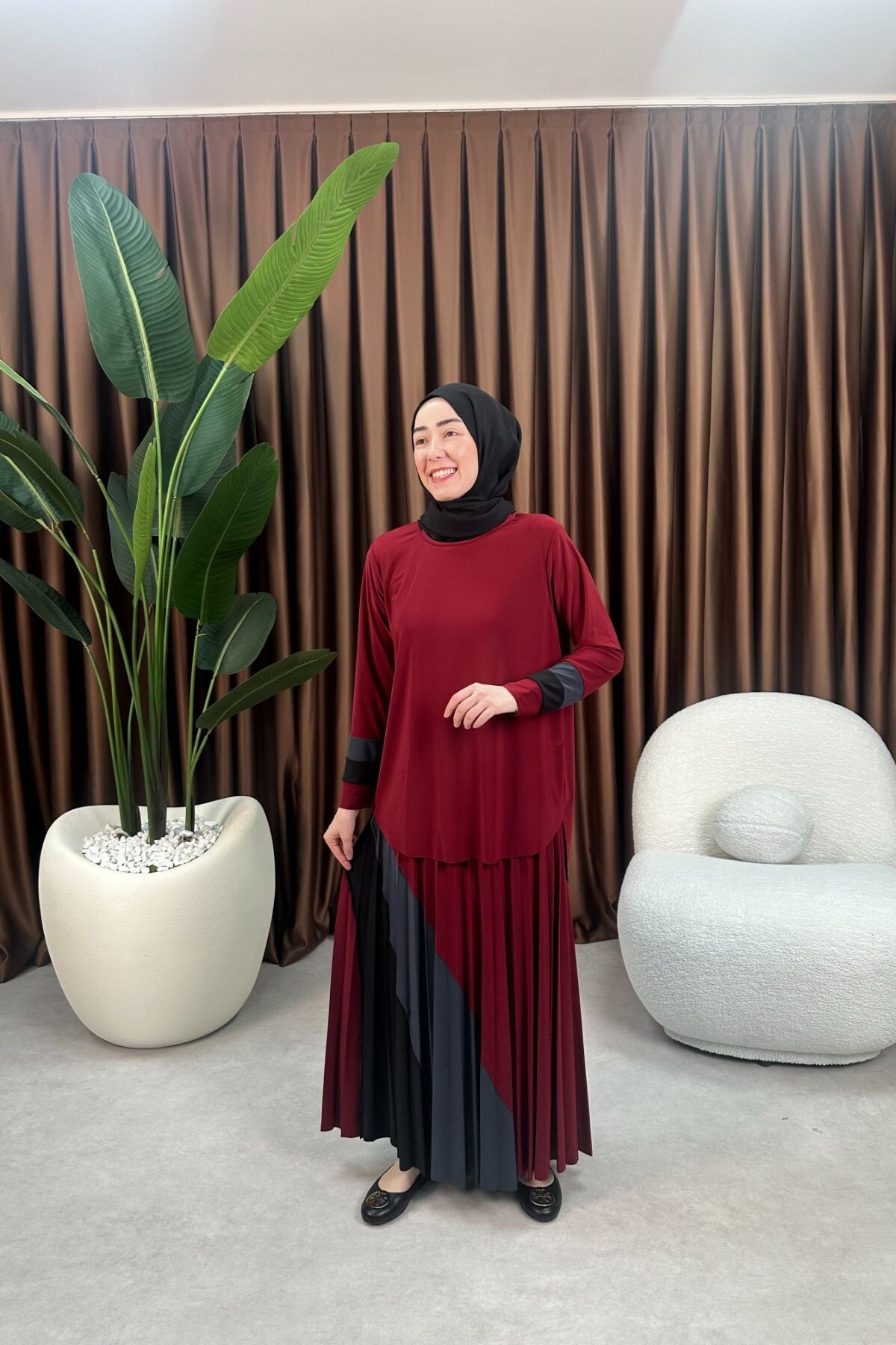 GARNİLİ DESEN SANDY ETEK TAKIM 4145 BORDO