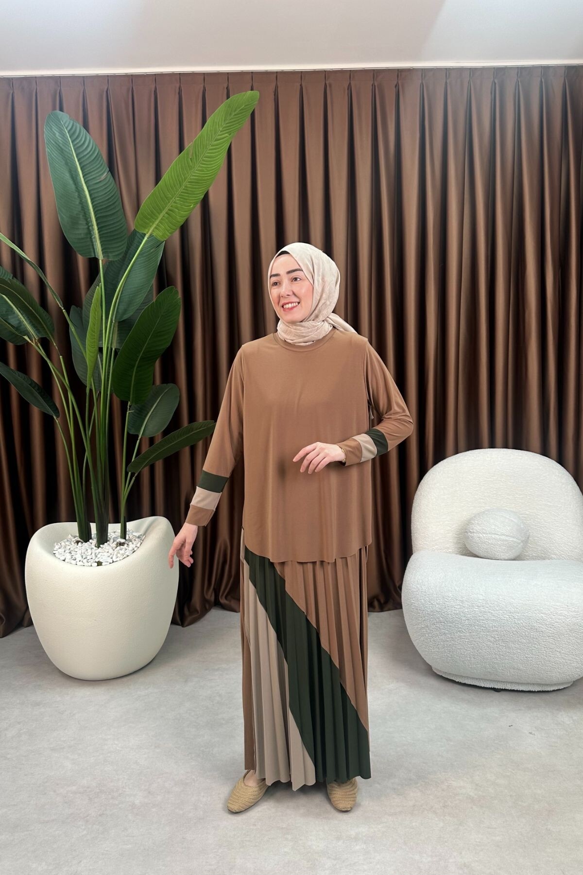 GARNİLİ DESEN SANDY ETEK TAKIM 4145 CAMEL