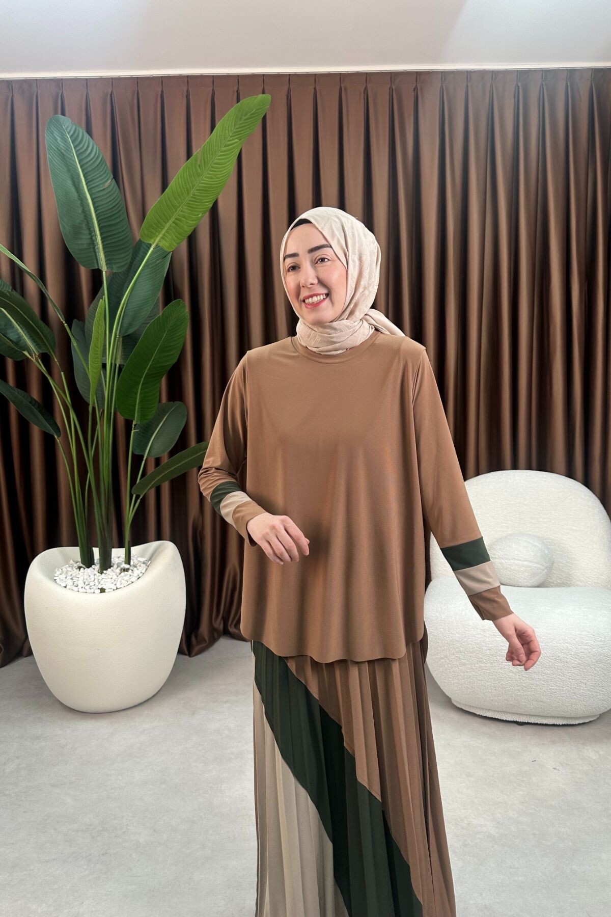 GARNİLİ DESEN SANDY ETEK TAKIM 4145 CAMEL