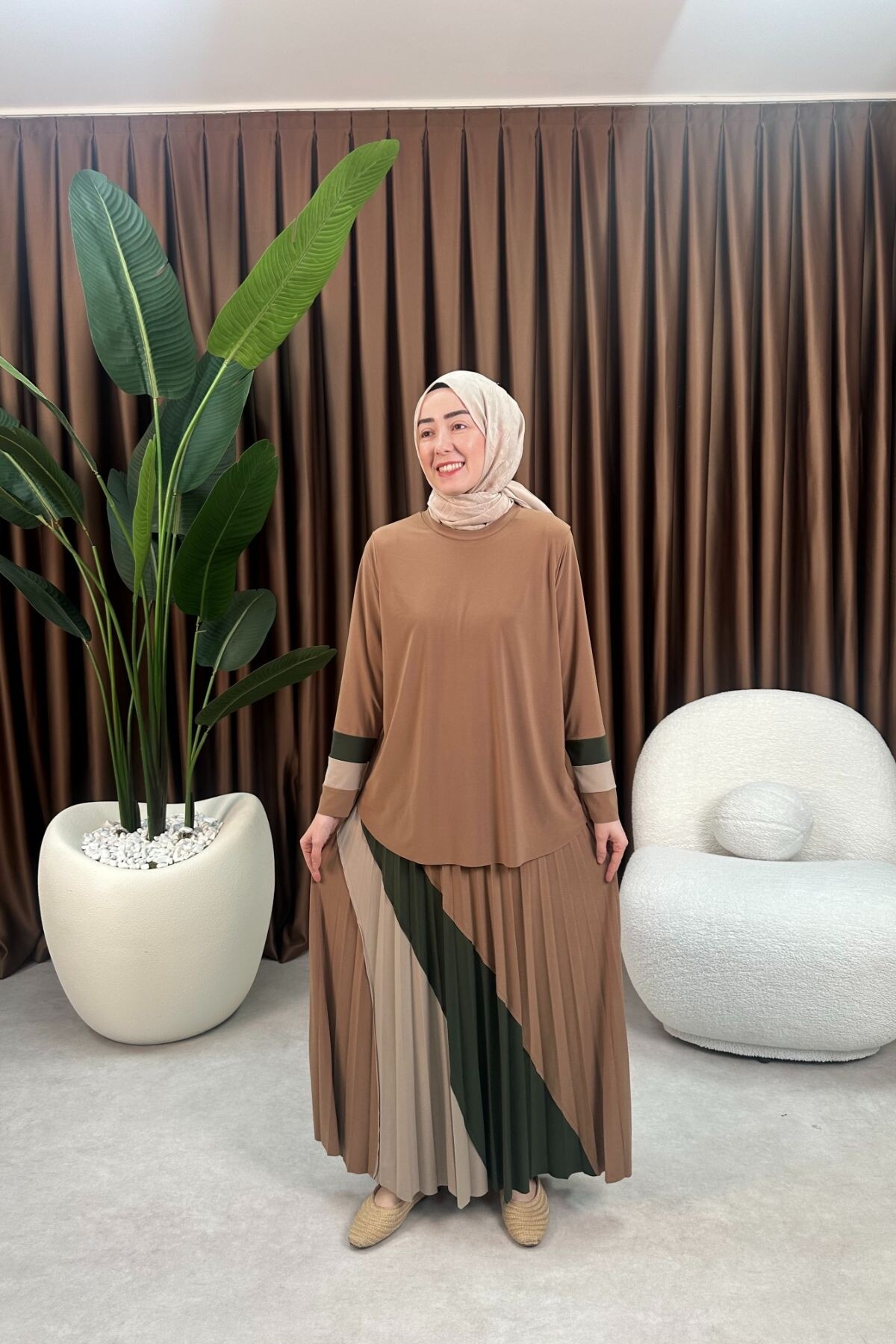 GARNİLİ DESEN SANDY ETEK TAKIM 4145 CAMEL