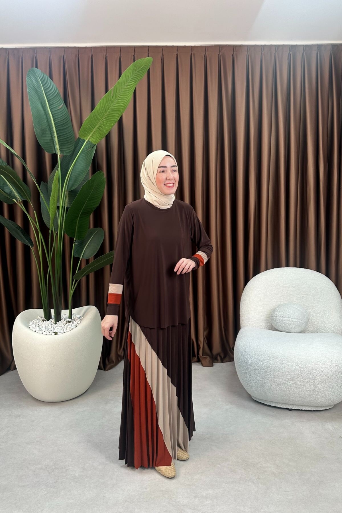 GARNİLİ DESEN SANDY ETEK TAKIM 4145 KAHVE