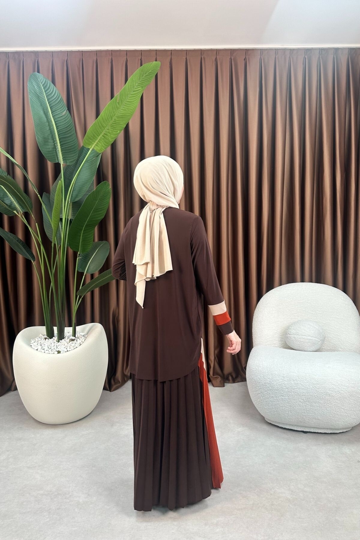 GARNİLİ DESEN SANDY ETEK TAKIM 4145 KAHVE