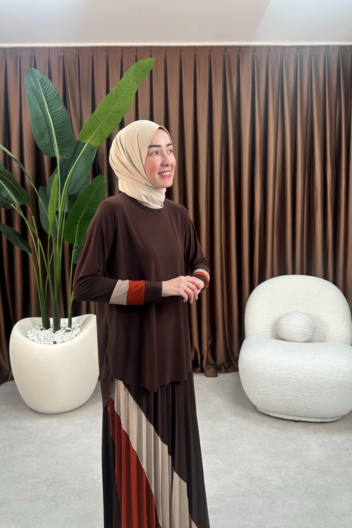 GARNİLİ DESEN SANDY ETEK TAKIM 4145 KAHVE