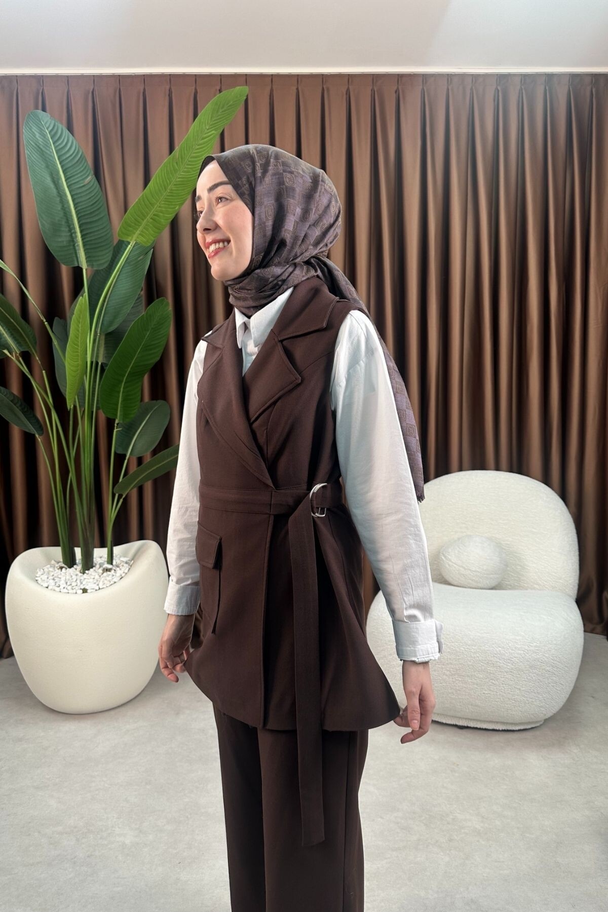 GOFRE YELEKLİ TAKIM 3043 KAHVE